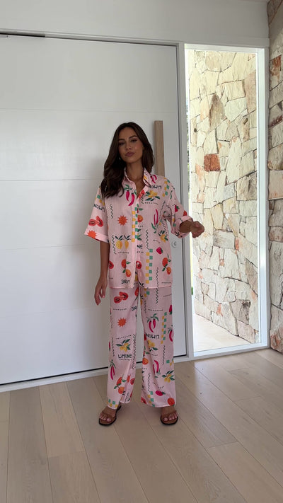 Load and play video in Gallery viewer, Kourt Button Up Shirt and Pants Set - Peach Limone
