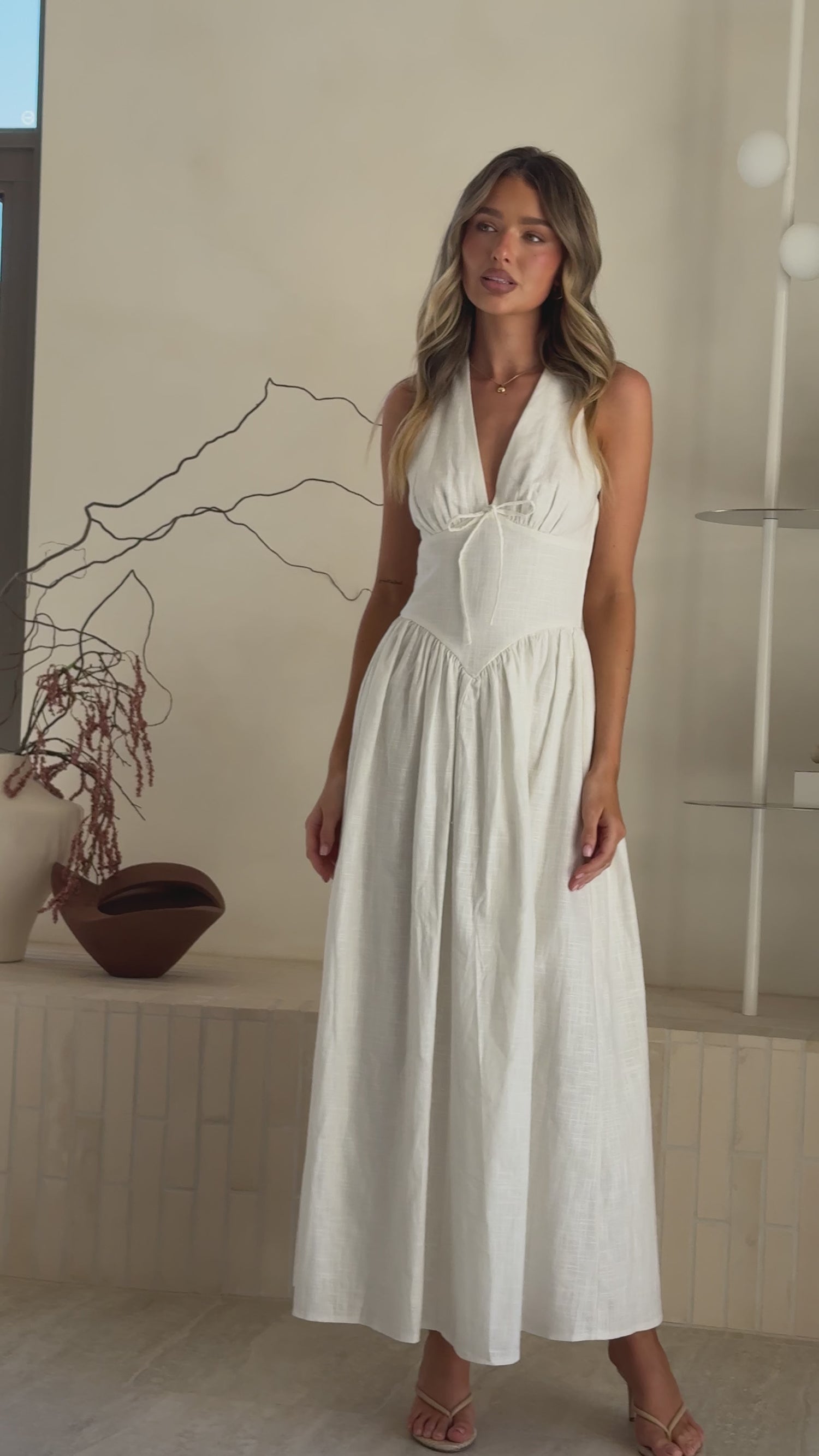 Rachel Tie Back Maxi Dress - White - Billy J