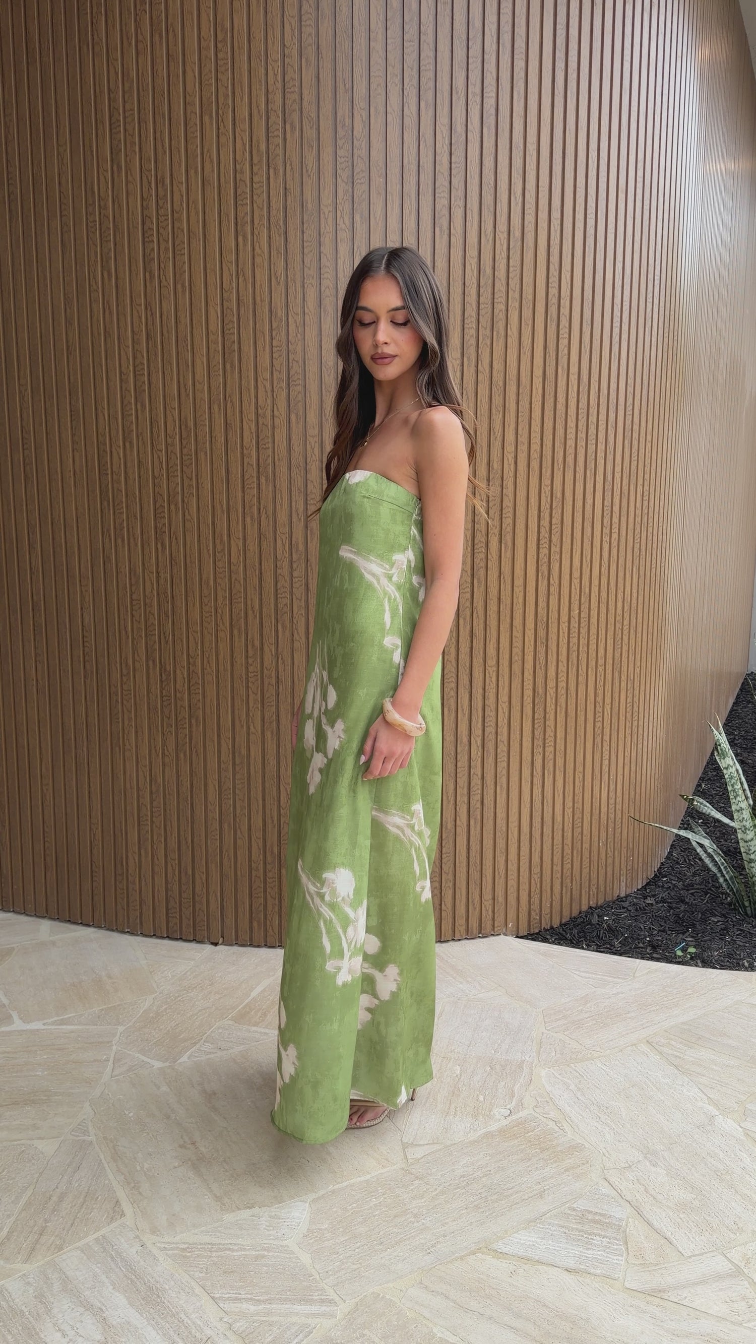 Casey Strapless Maxi Dress - Lime Floral - Billy J