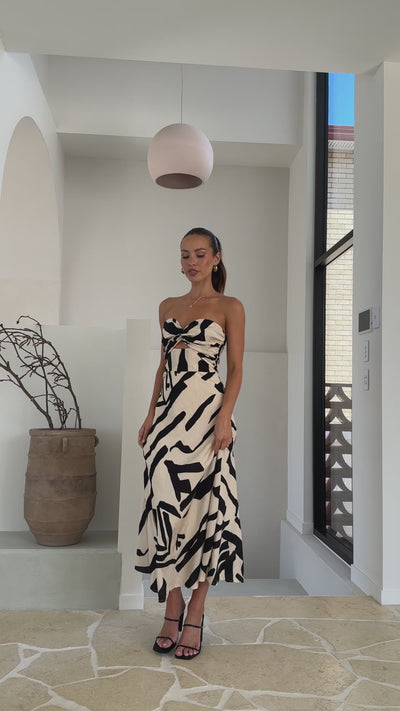 Load and play video in Gallery viewer, Cassia Maxi Dress - Black/Beige Print
