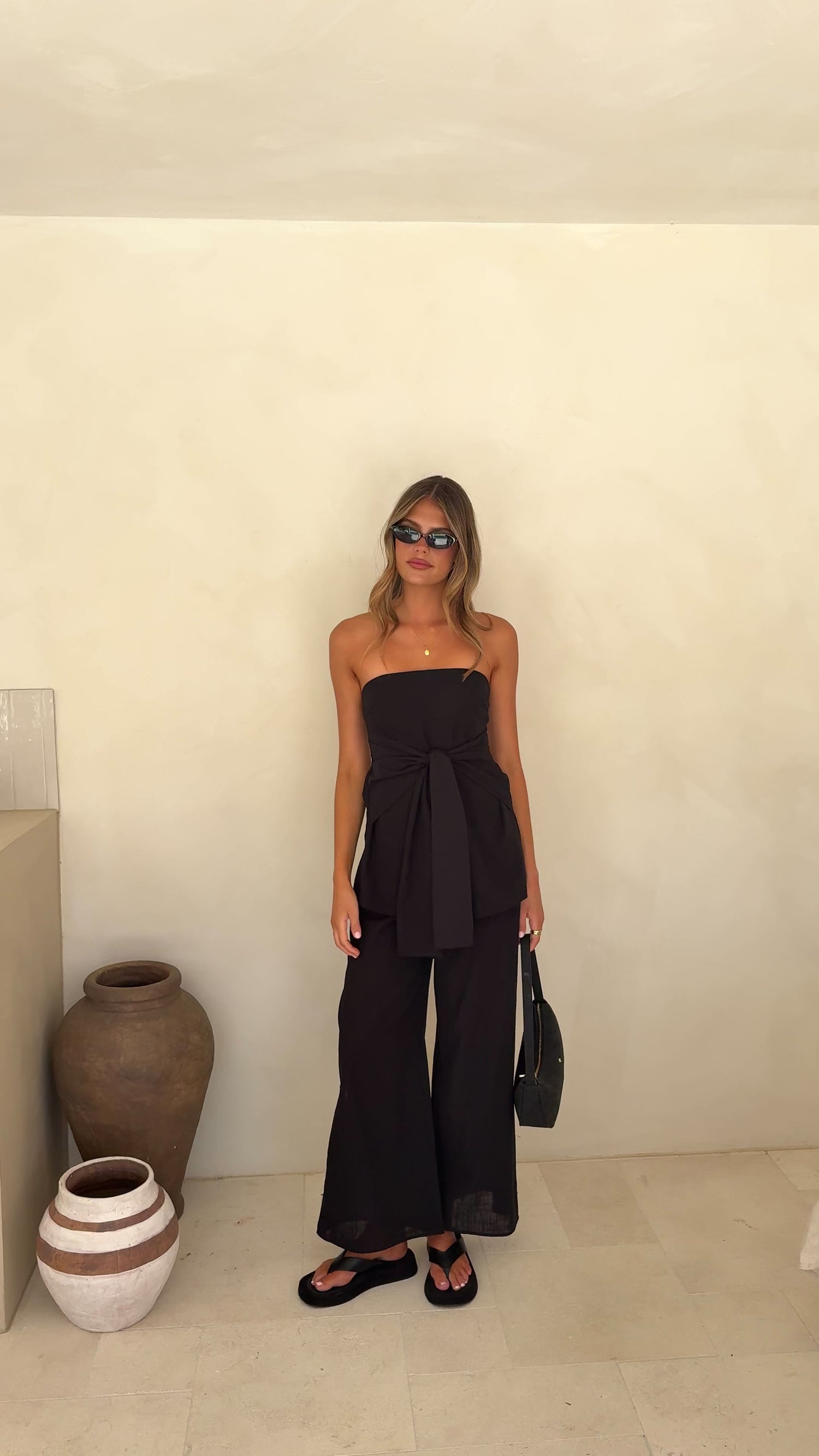 Talia Strapless Top and Pants Set - Black - Billy J