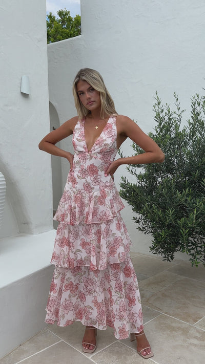 Load and play video in Gallery viewer, Adalinde Maxi Dress - Peach Floral
