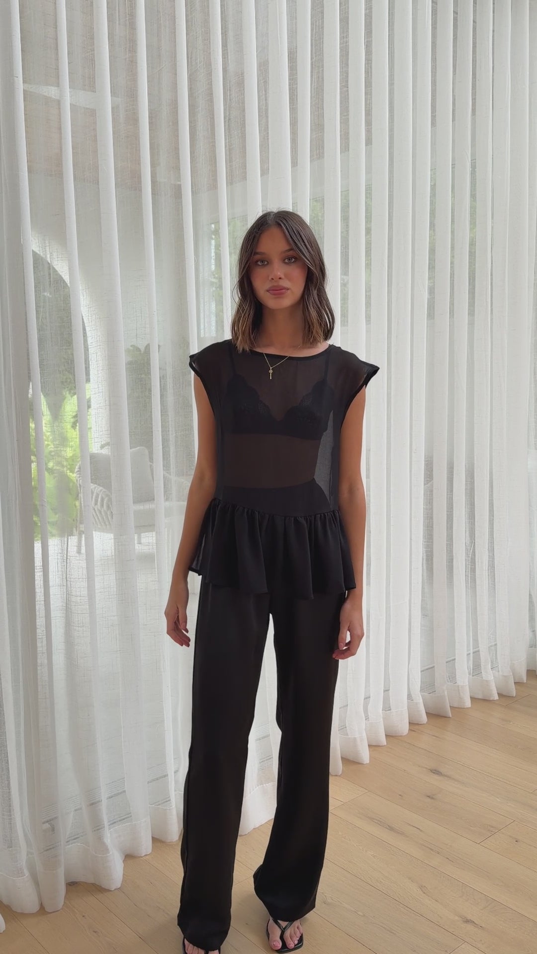 Deana Long Line Sheer Top - Black - Billy J