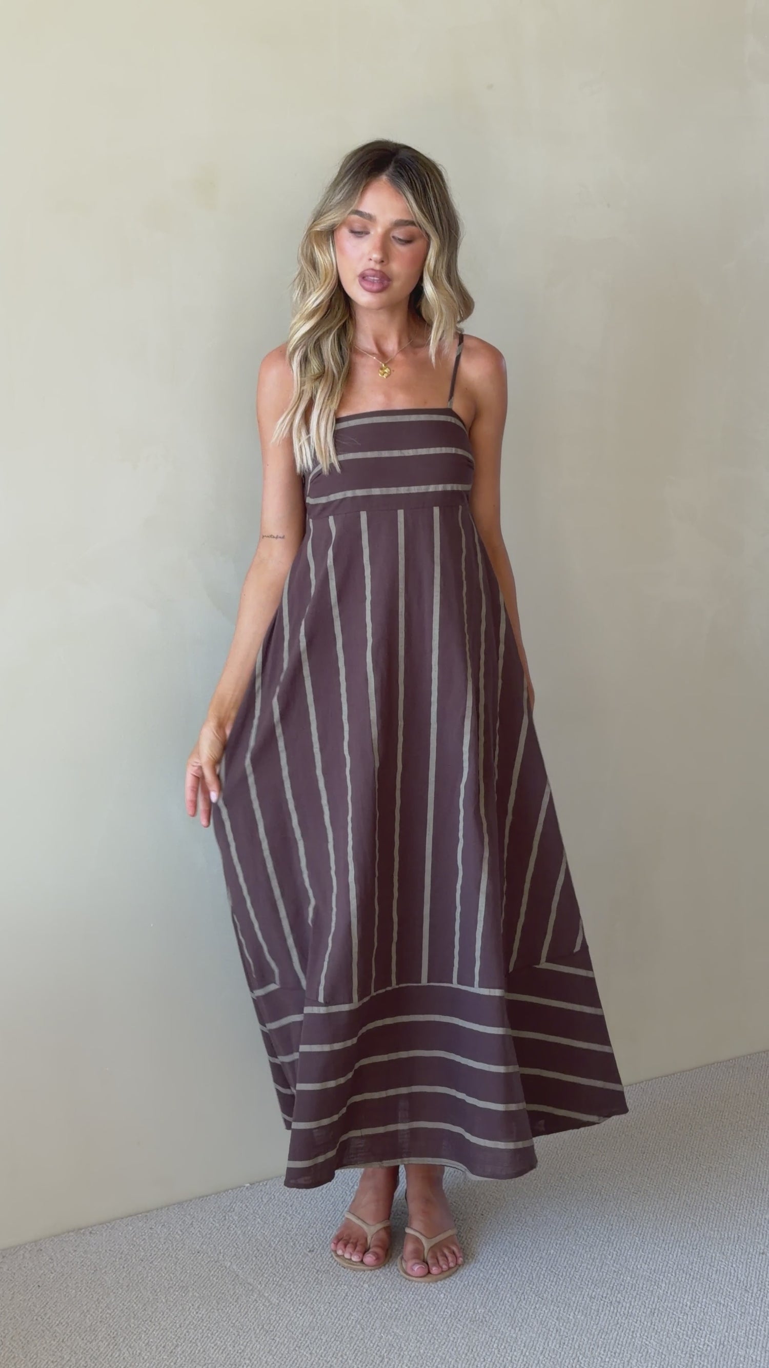 Marcel Maxi Dress - Choc/Tan Stripe - Billy J
