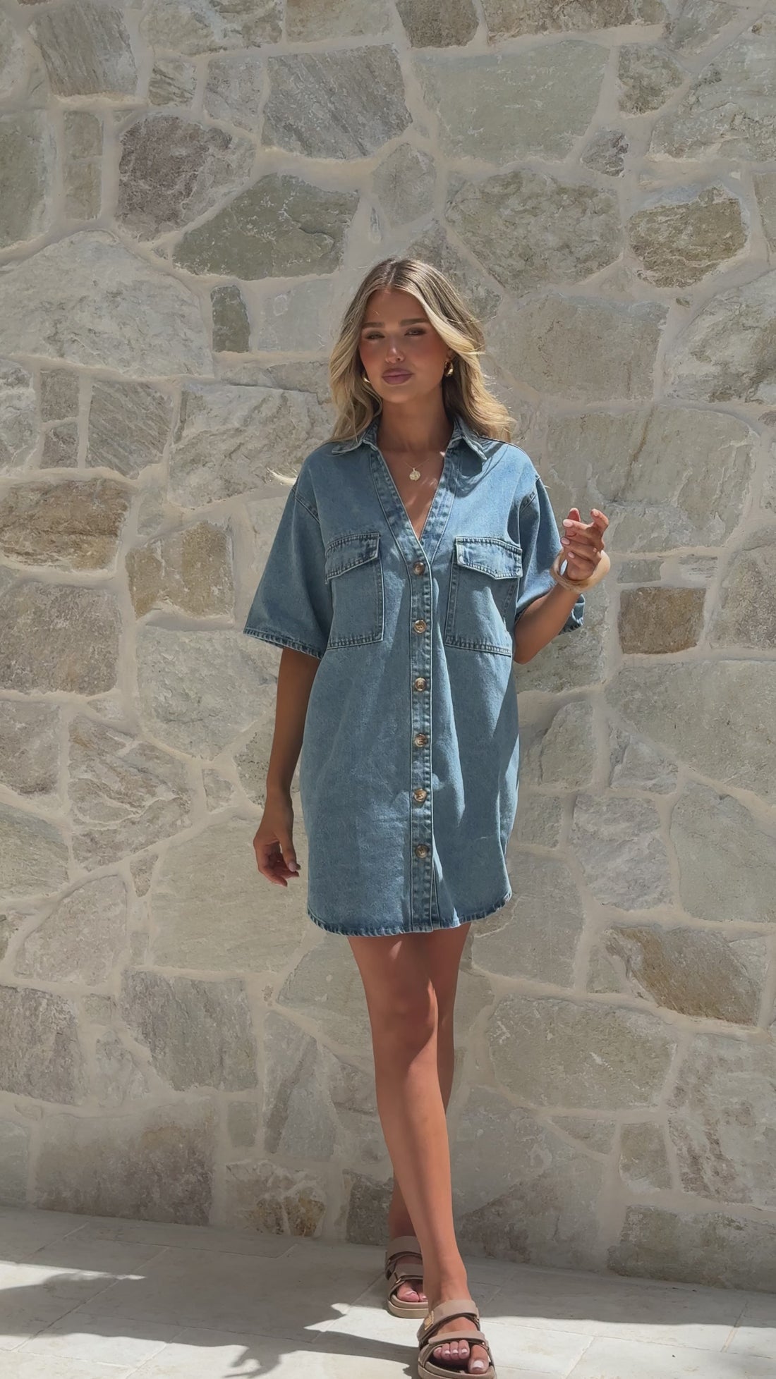 Maliha Button Up Mini Dress - Light Denim - Billy J