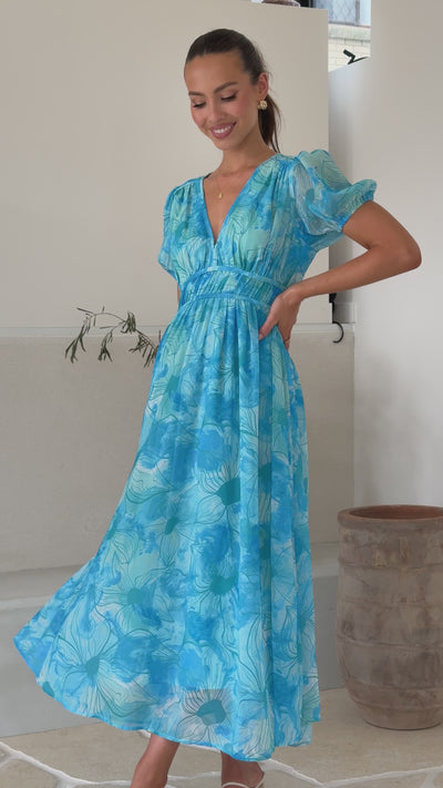 Load and play video in Gallery viewer, Talma Maxi Dress - Blue Floral - Billy J
