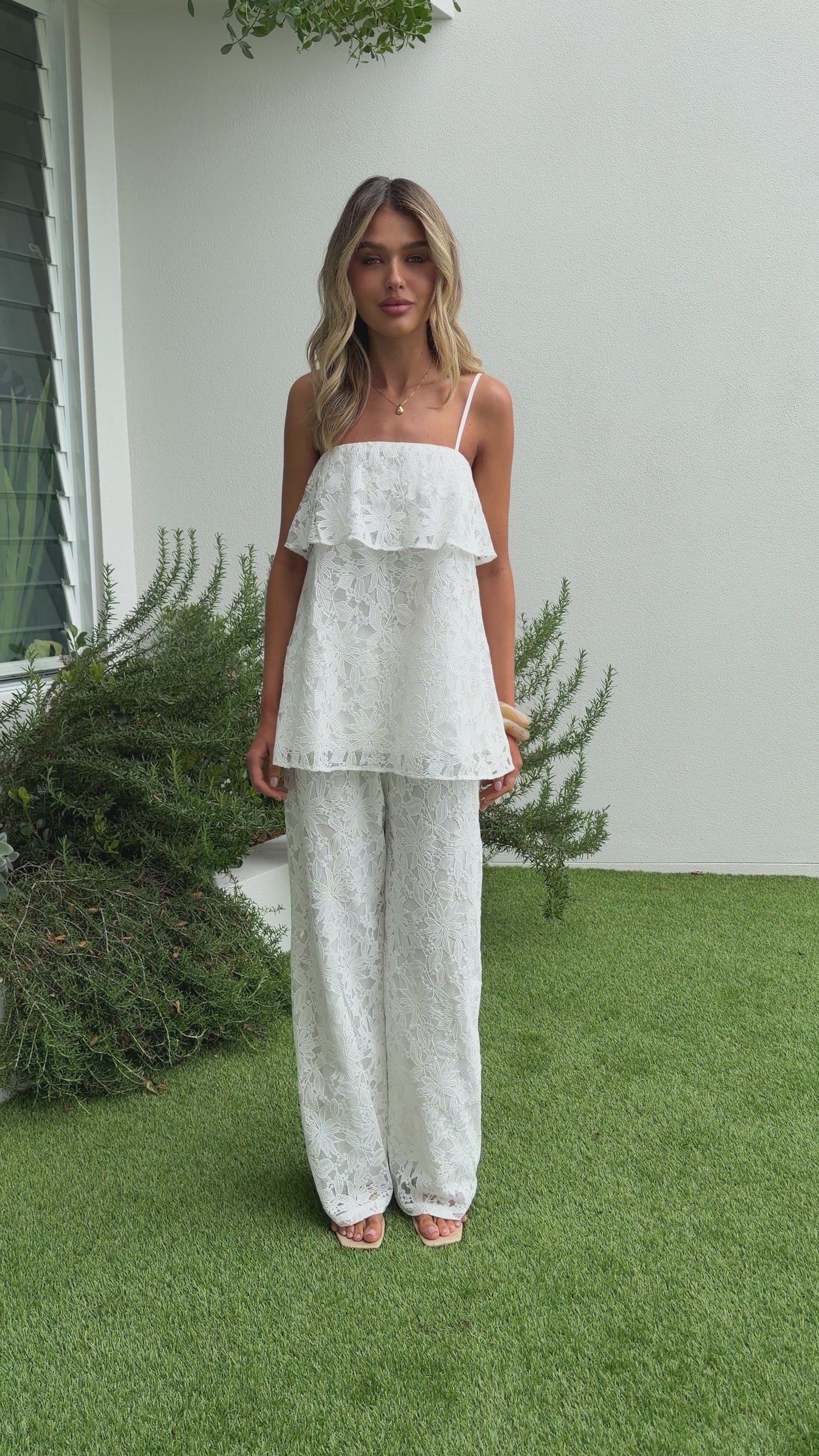 Thana Lace Top and Pants Set - White - Billy J