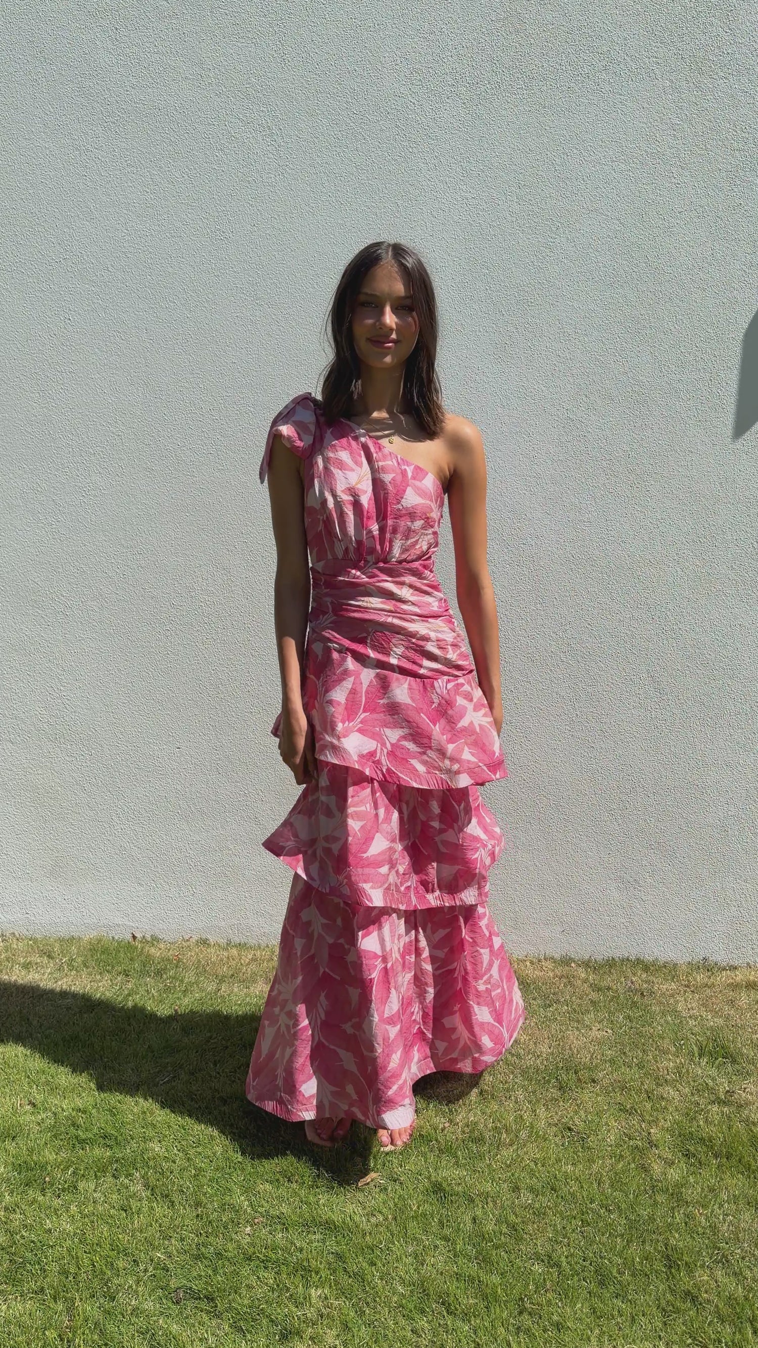 Odilie One Shoulder Maxi Dress - Pink Paradise - Billy J