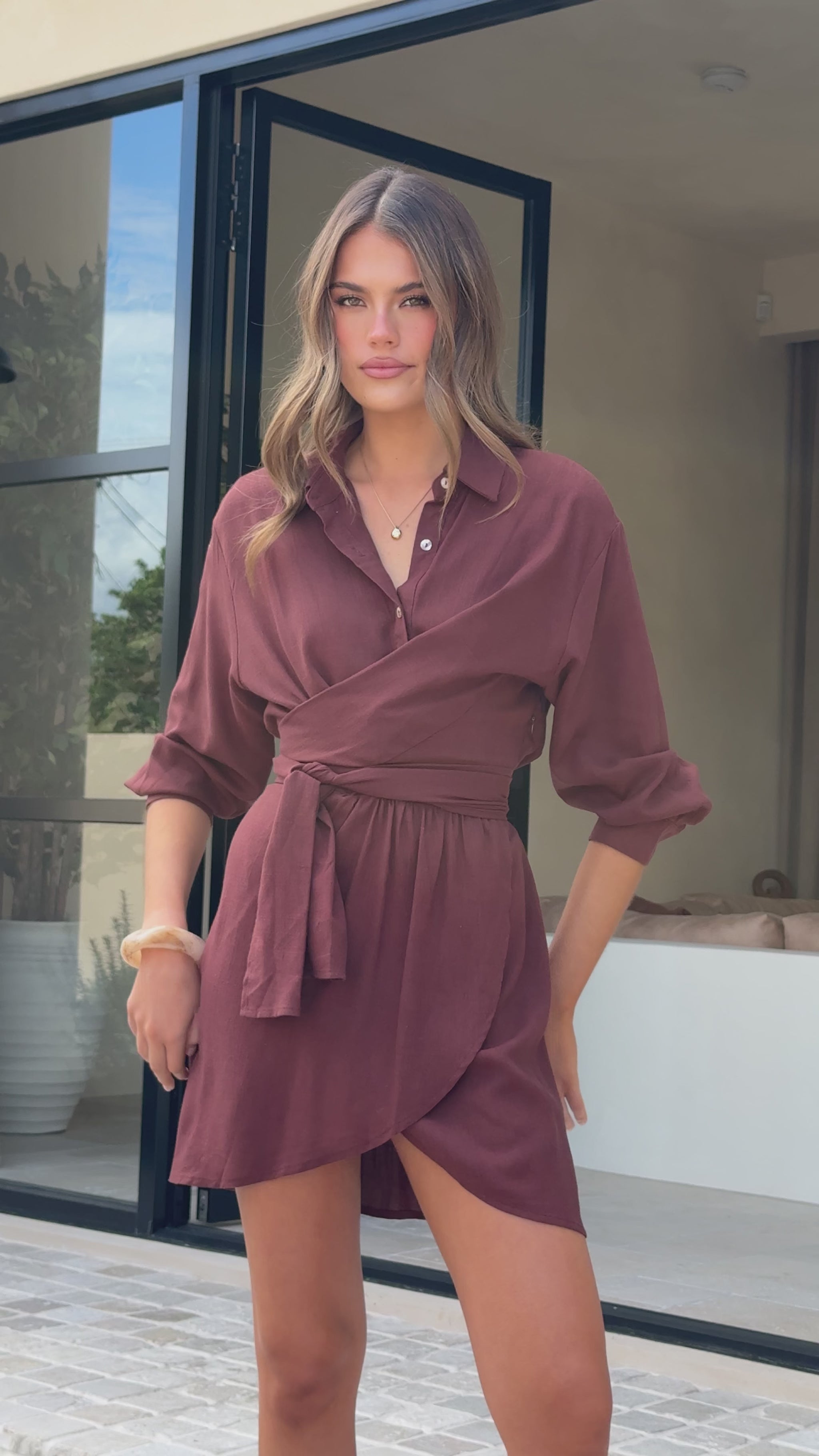 Zaida Shirt Mini Dress - Chocolate - Billy J
