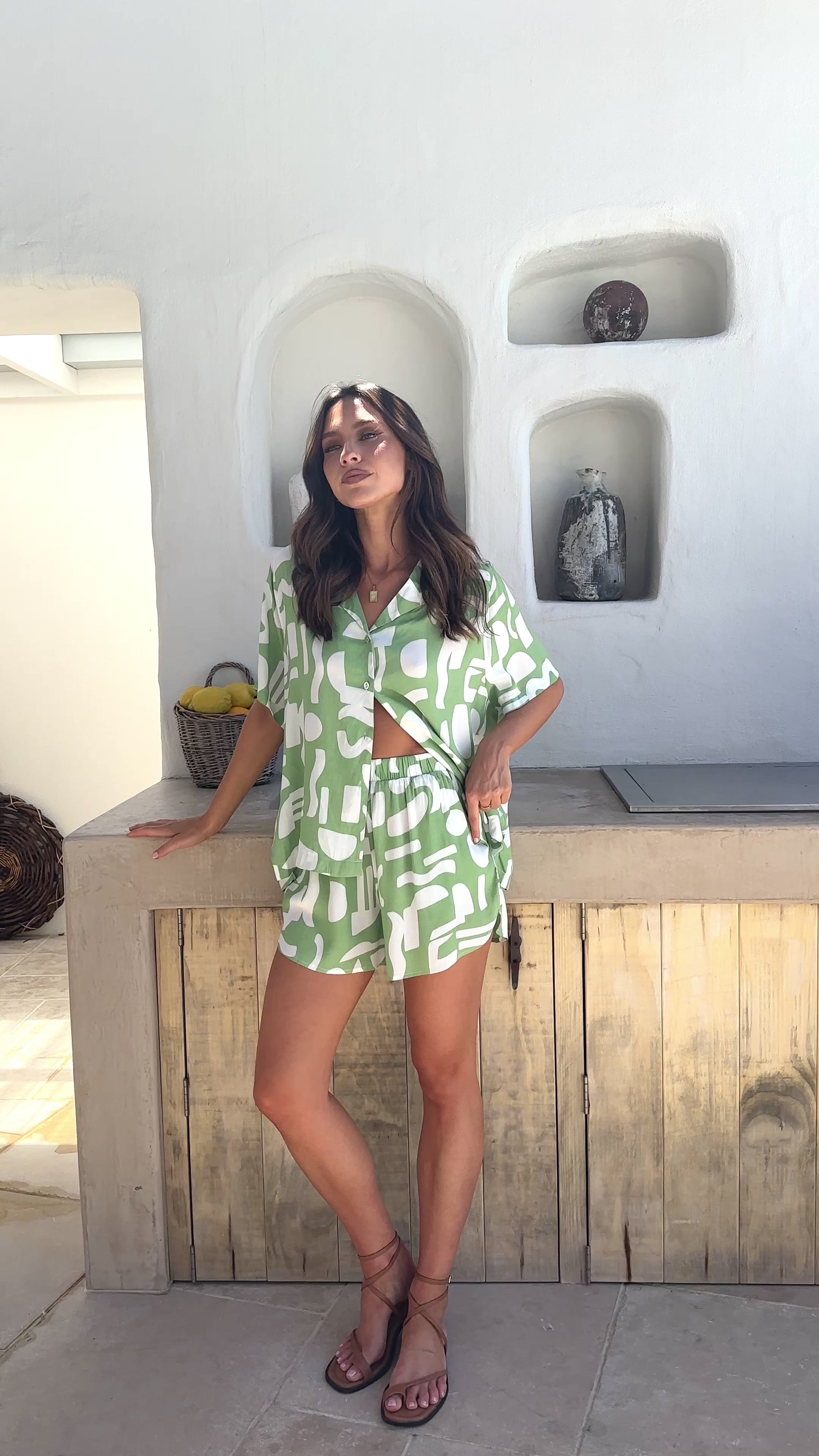 Coco Top and Shorts Set - Green/White Print