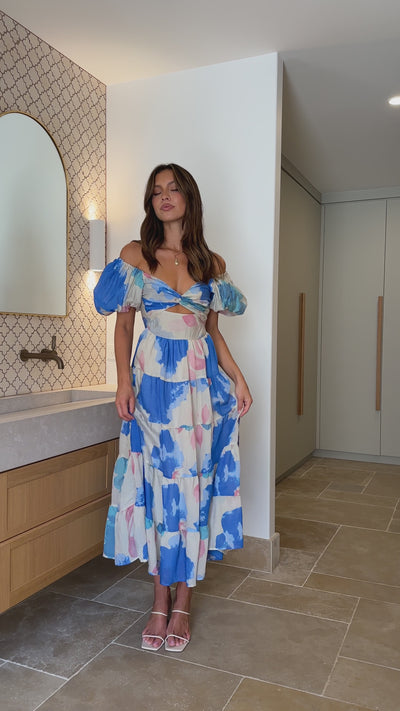 Load and play video in Gallery viewer, Coral Maxi Dress - Blue Floral
