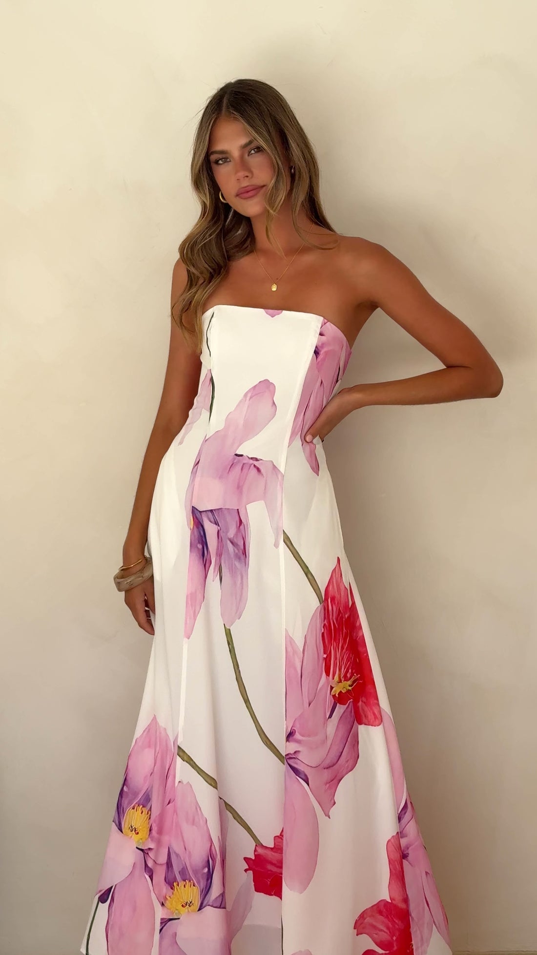 Lila Strapless Maxi Dress - Wildflower Pink - Billy J