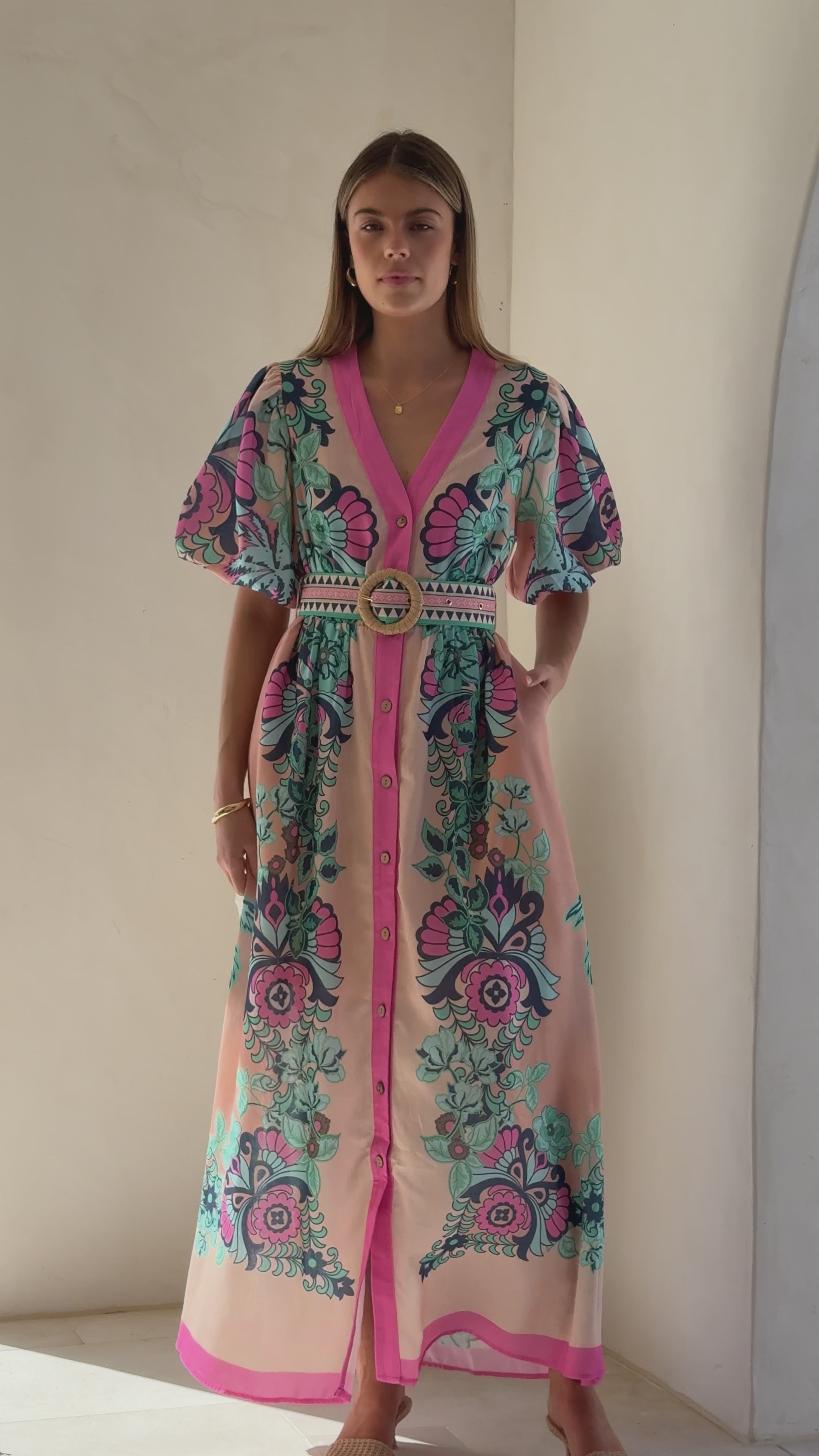 Load video: Dali Maxi Dress - Island Bloom Pink - Billy J