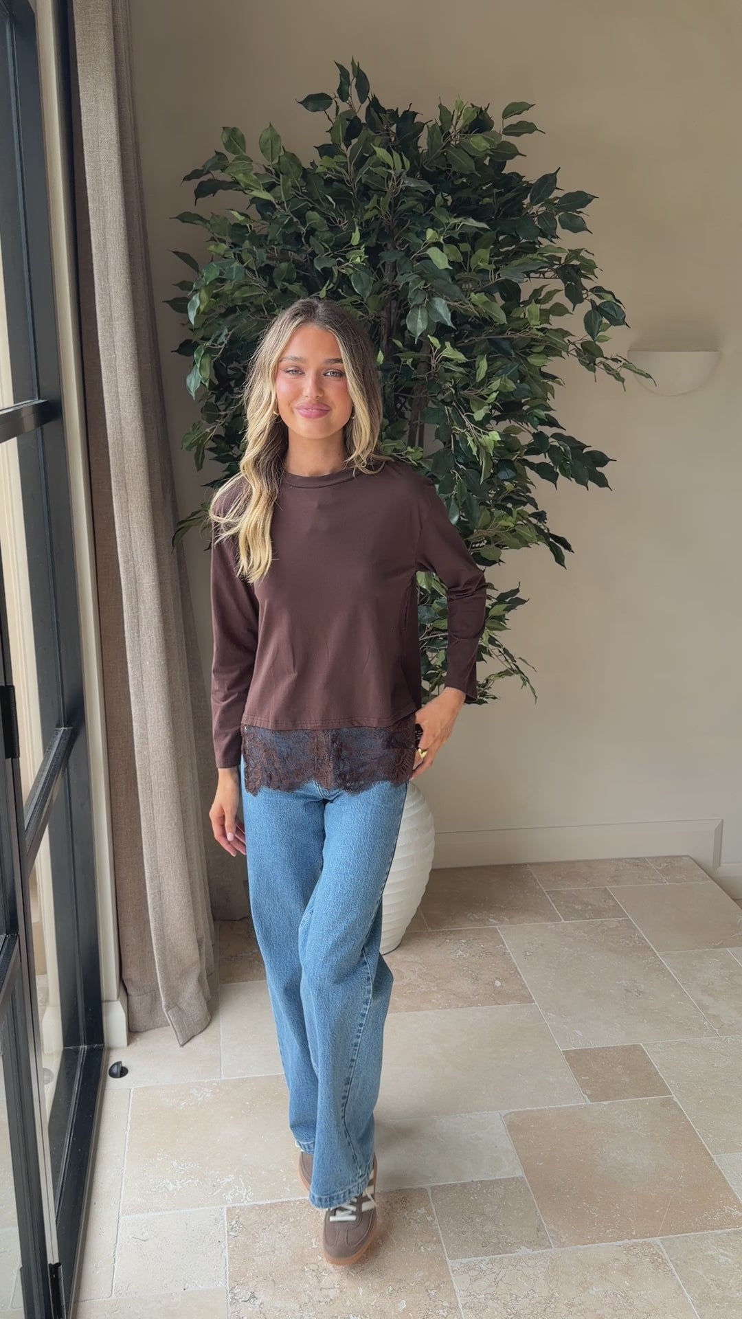 Alina Lace Trim Top - Chocolate - Billy J