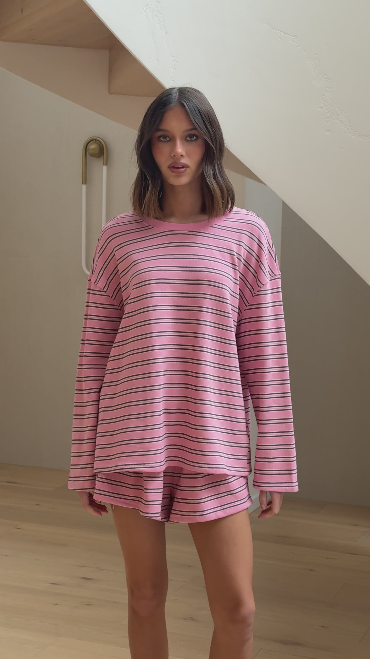 Everly Top And Shorts Set - Pink/Choc Stripe - Billy J