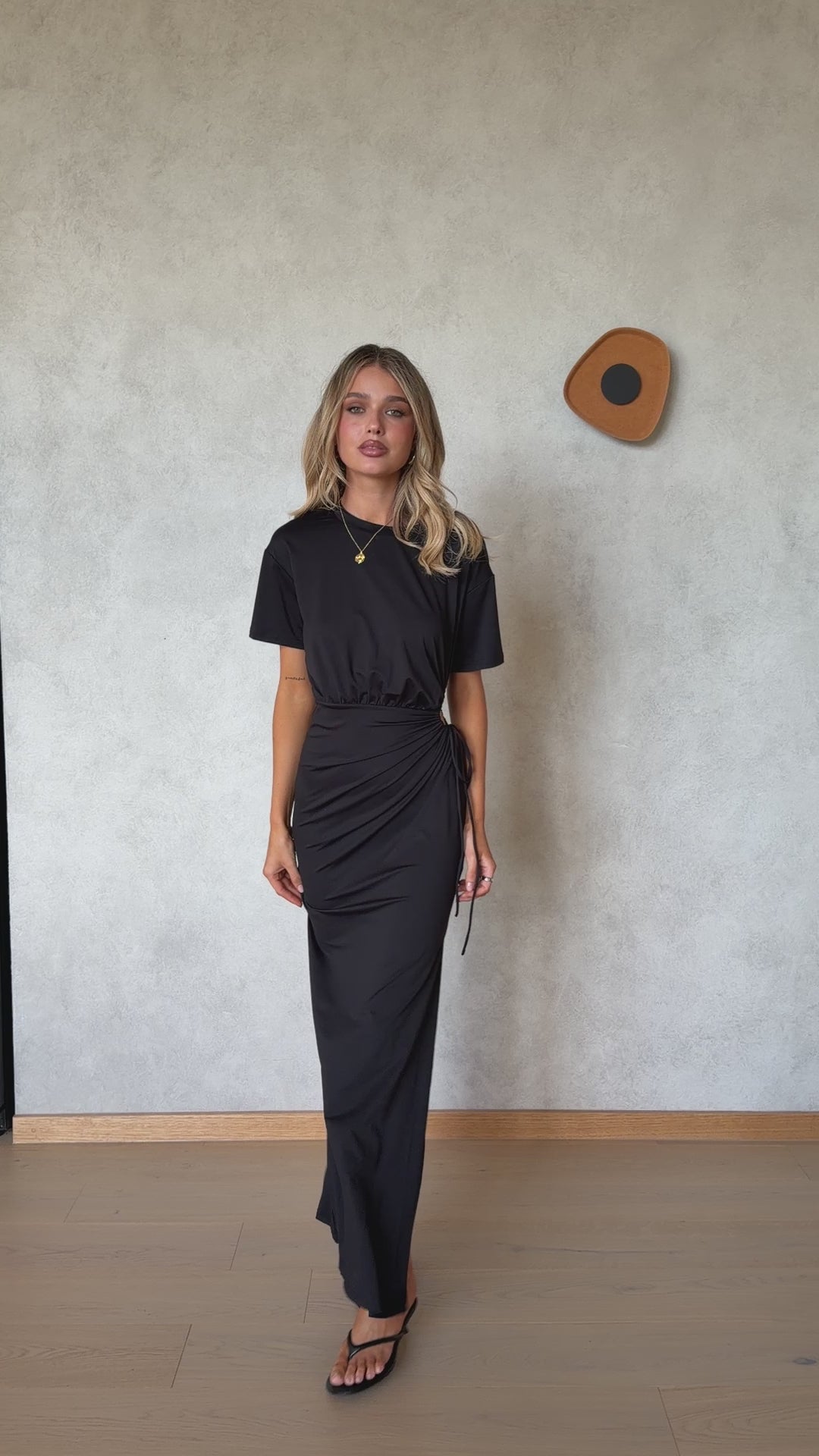 Doja Short Sleeve Tie Waist Maxi Dress - Black - Billy J