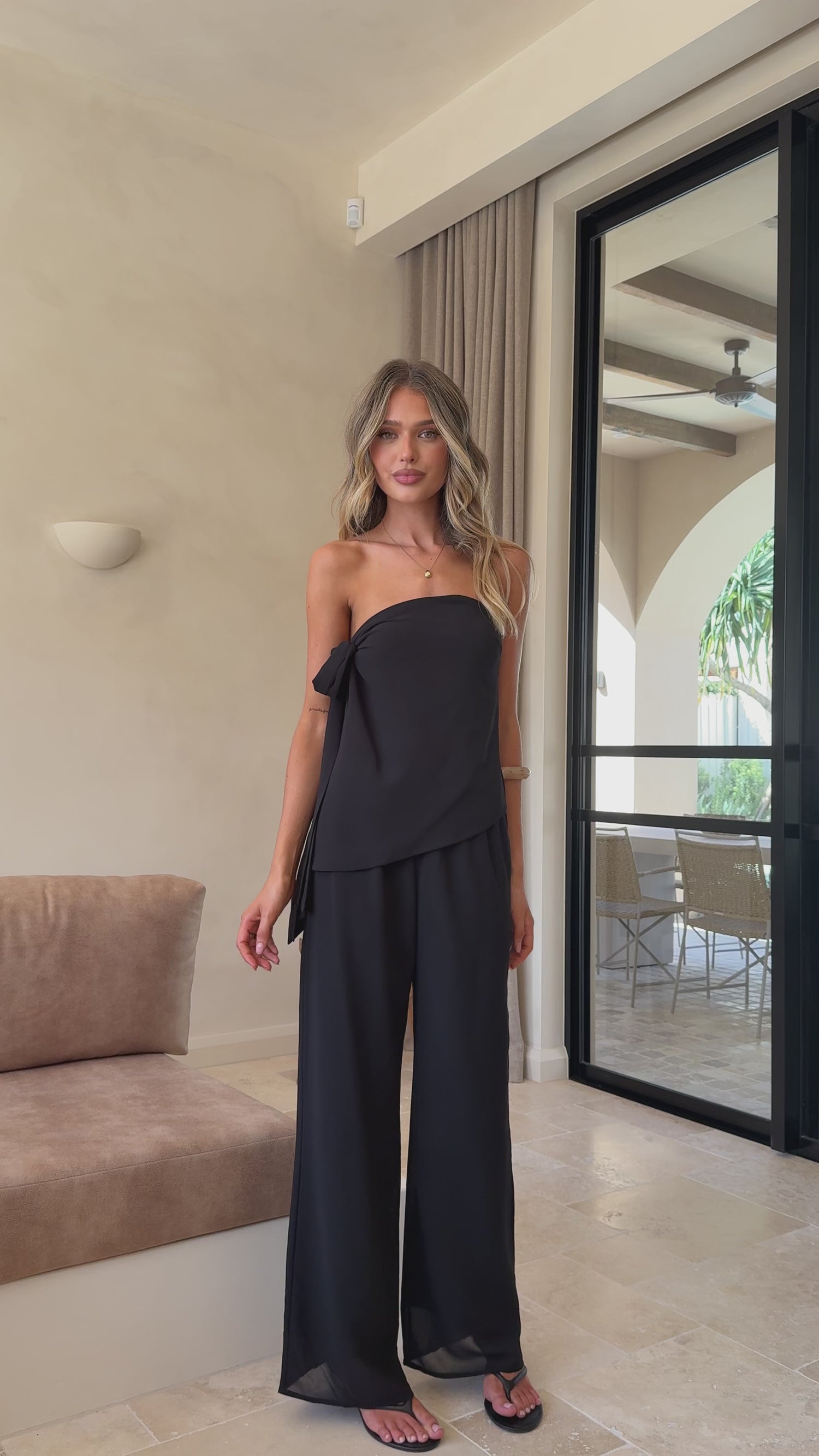 Zabrina Semi Sheer Strapless Top and Pants Set - Black - Billy J