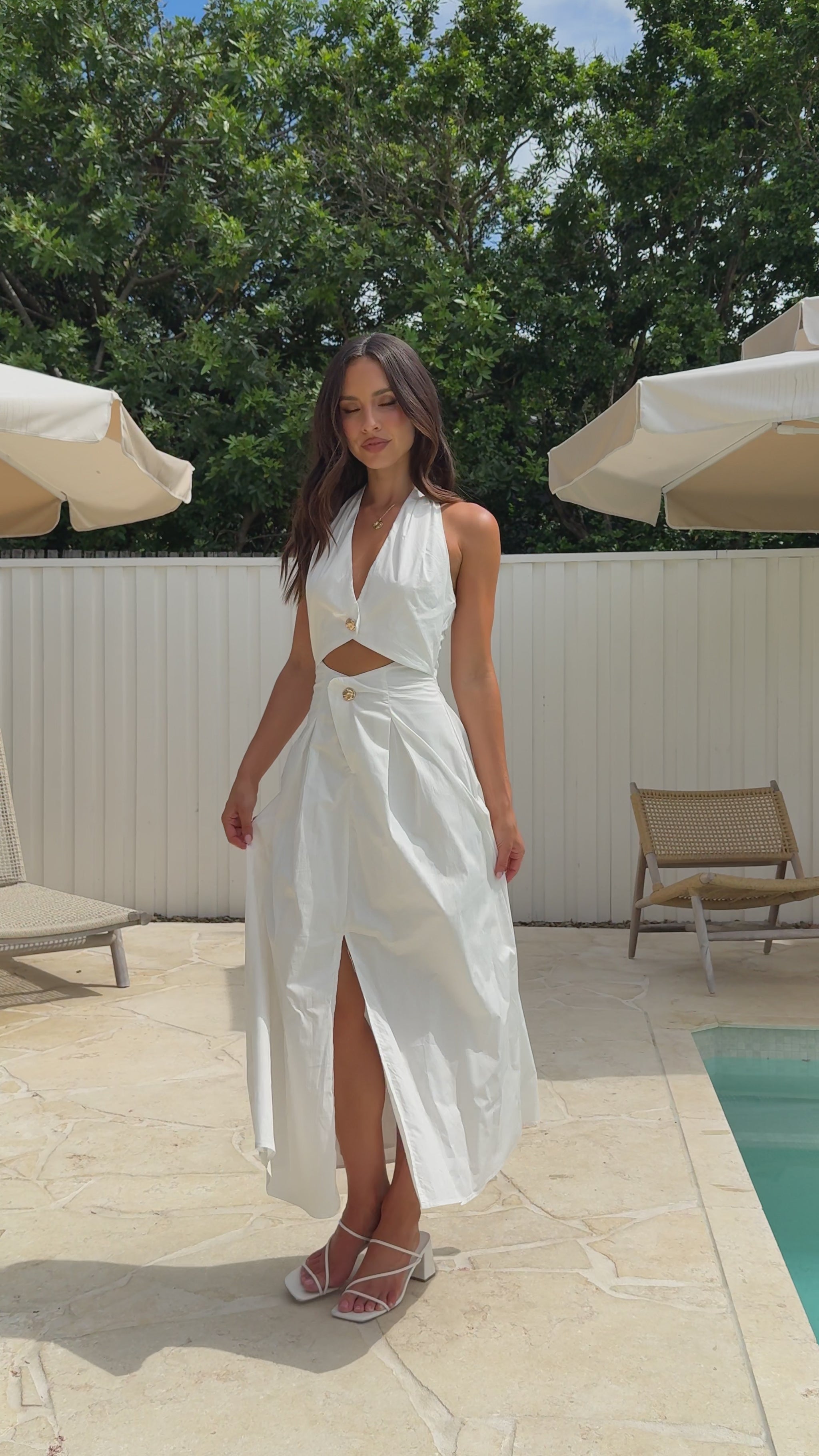 Wesley Halter Neck Maxi Dress - White - Billy J