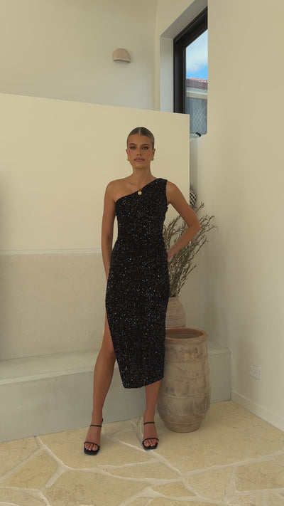 Load and play video in Gallery viewer, Anna Maxi Dress - Black/Black Sequins
