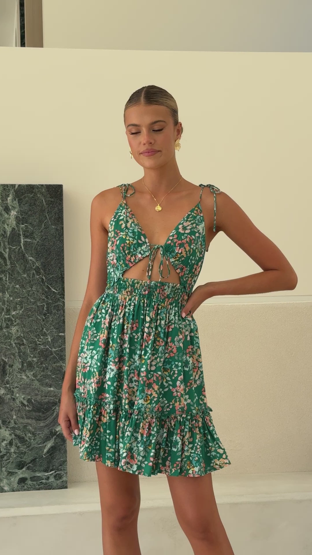 Lille Mini Dress - Green Floral