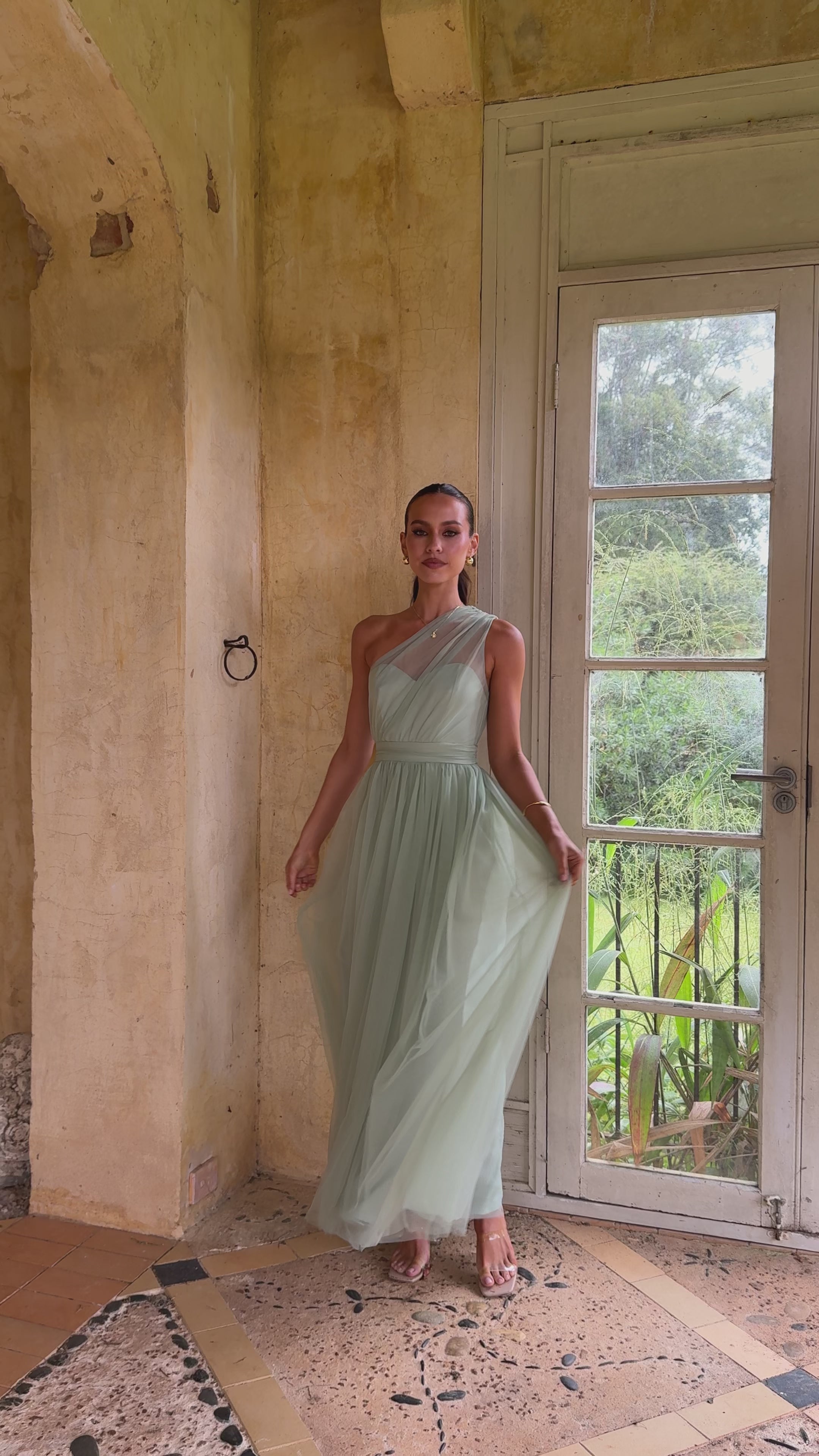 Load video: Talissa Tulle Maxi Dress - Sage - Billy J