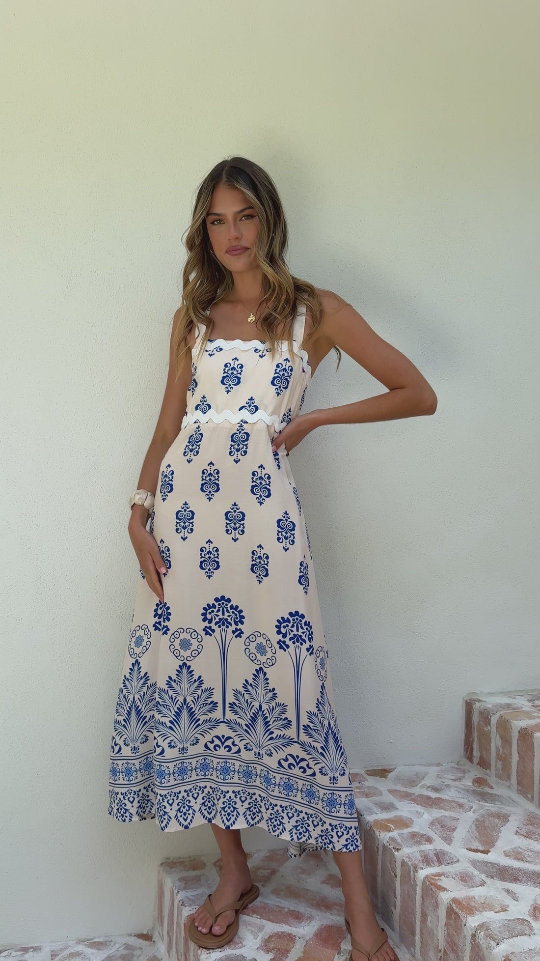 Myah Maxi Dress - Cream/Blue - Billy J