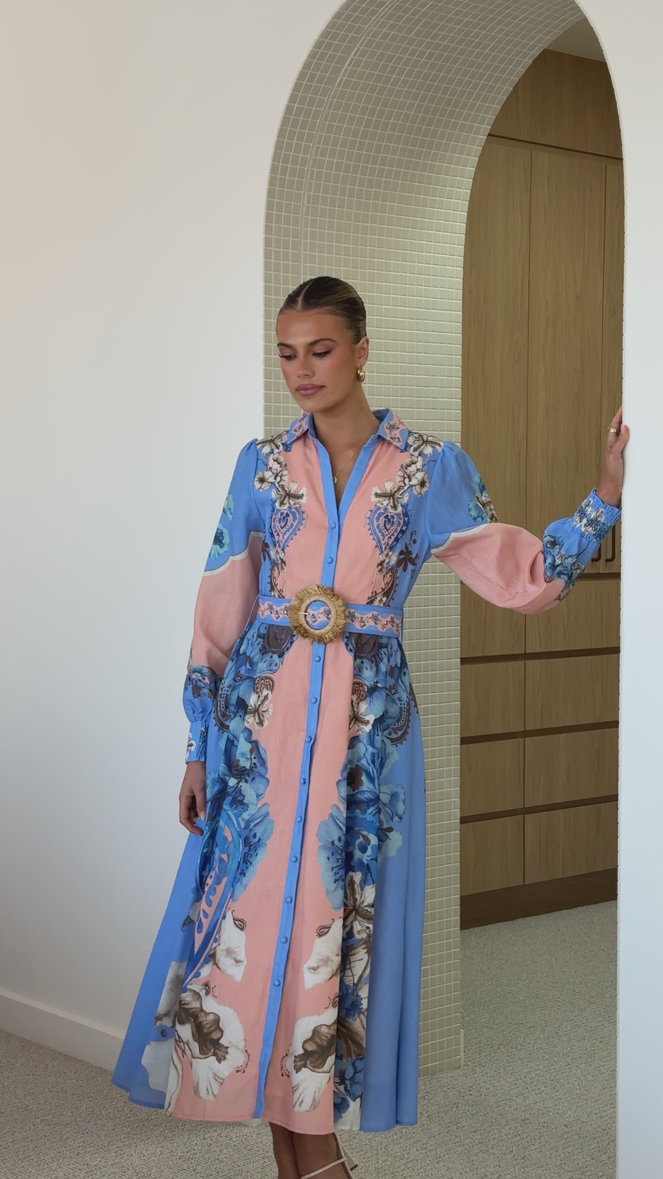 Load video: Naliah Long Sleeve Maxi Dress - Willow Blue - Billy J