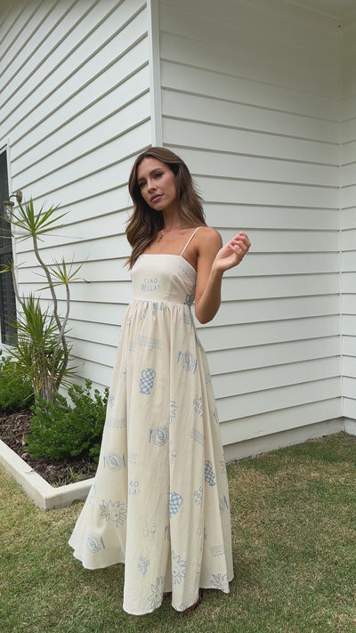 Load and play video in Gallery viewer, Yair Maxi Dress - Blue / Beige Ciao Bella

