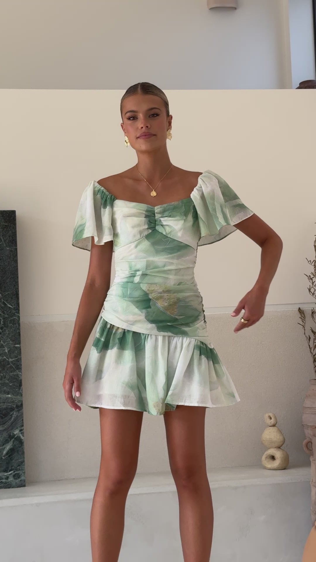 Laury Mini Dress - Green Floral