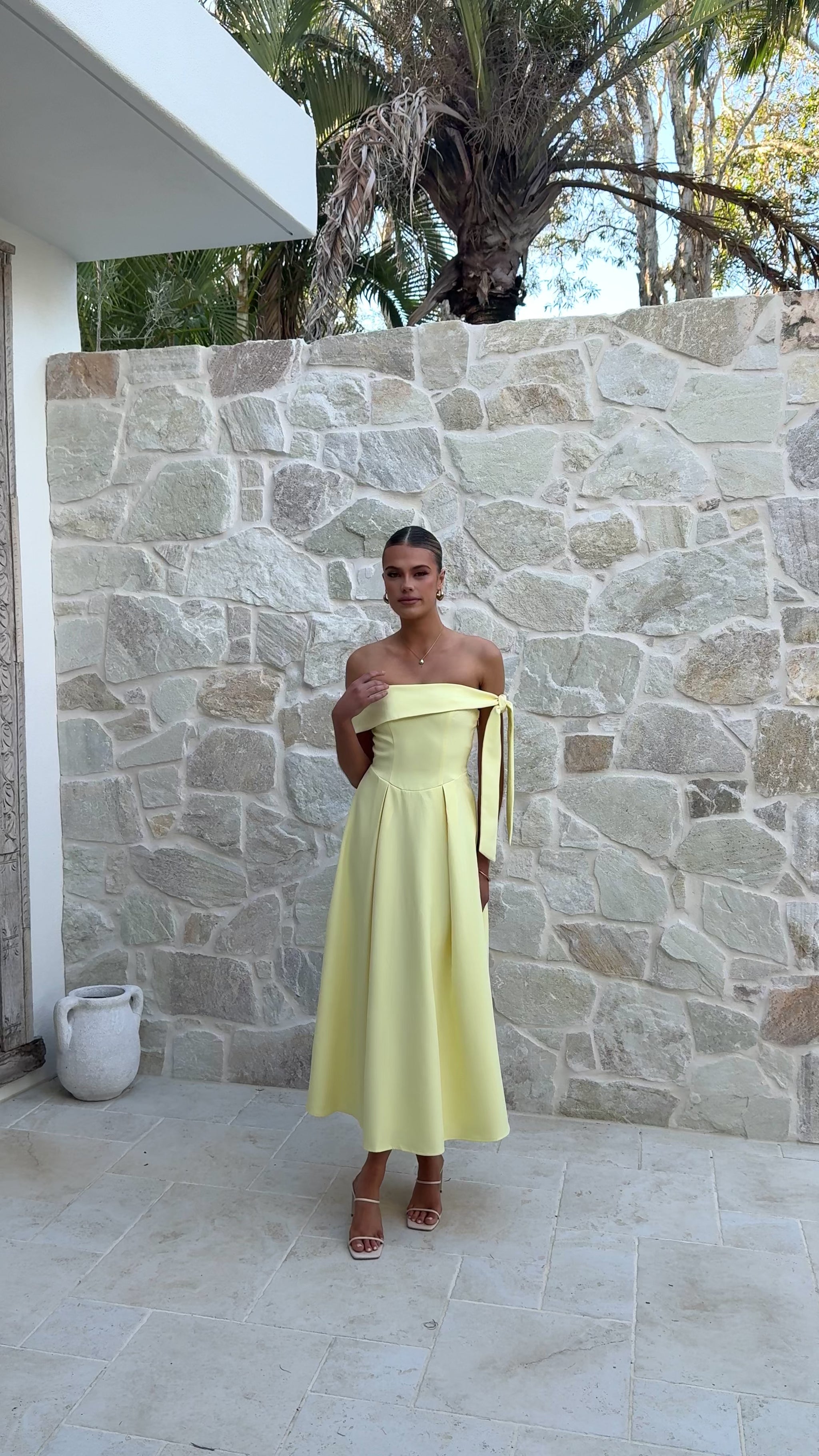Bentley Off Shoulder Midi Dress - Lemon - Billy J