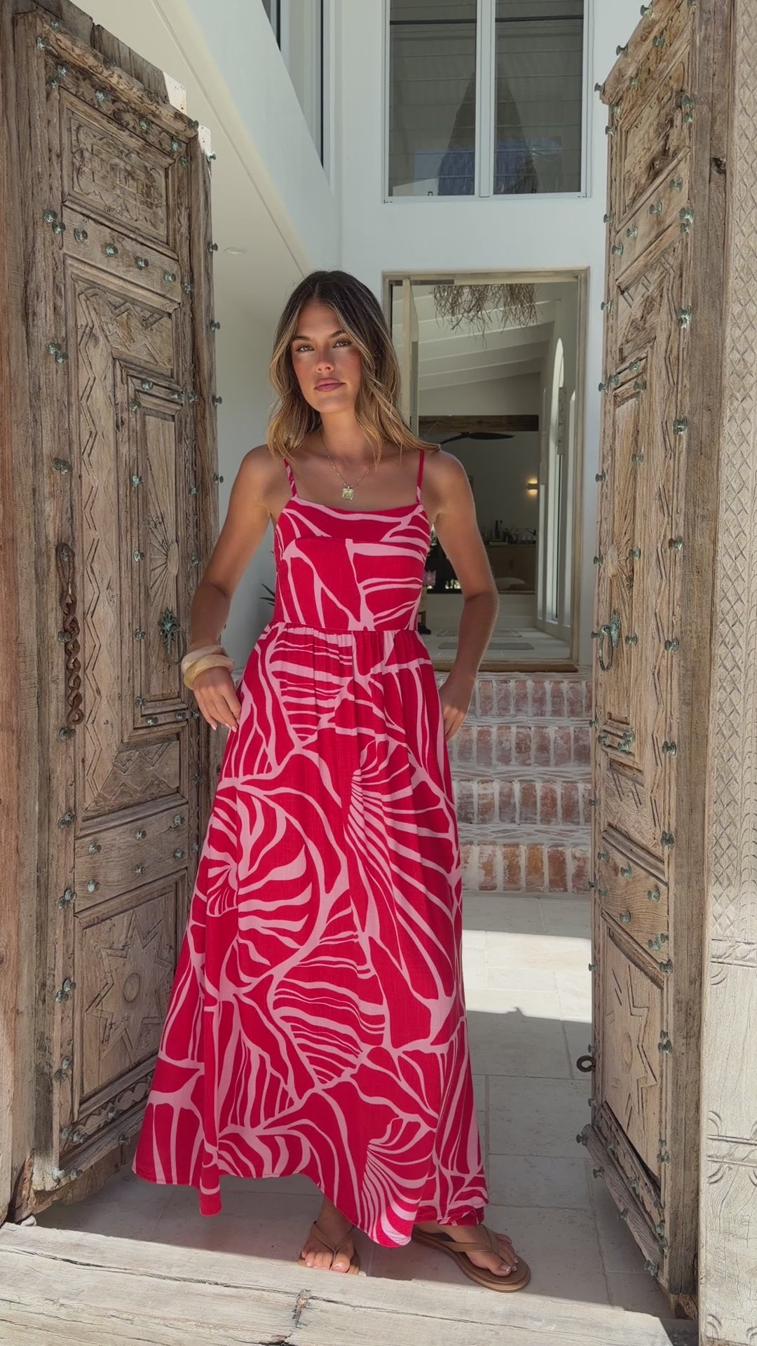 Daytona Maxi Dress - Red / Pink Print - Billy J