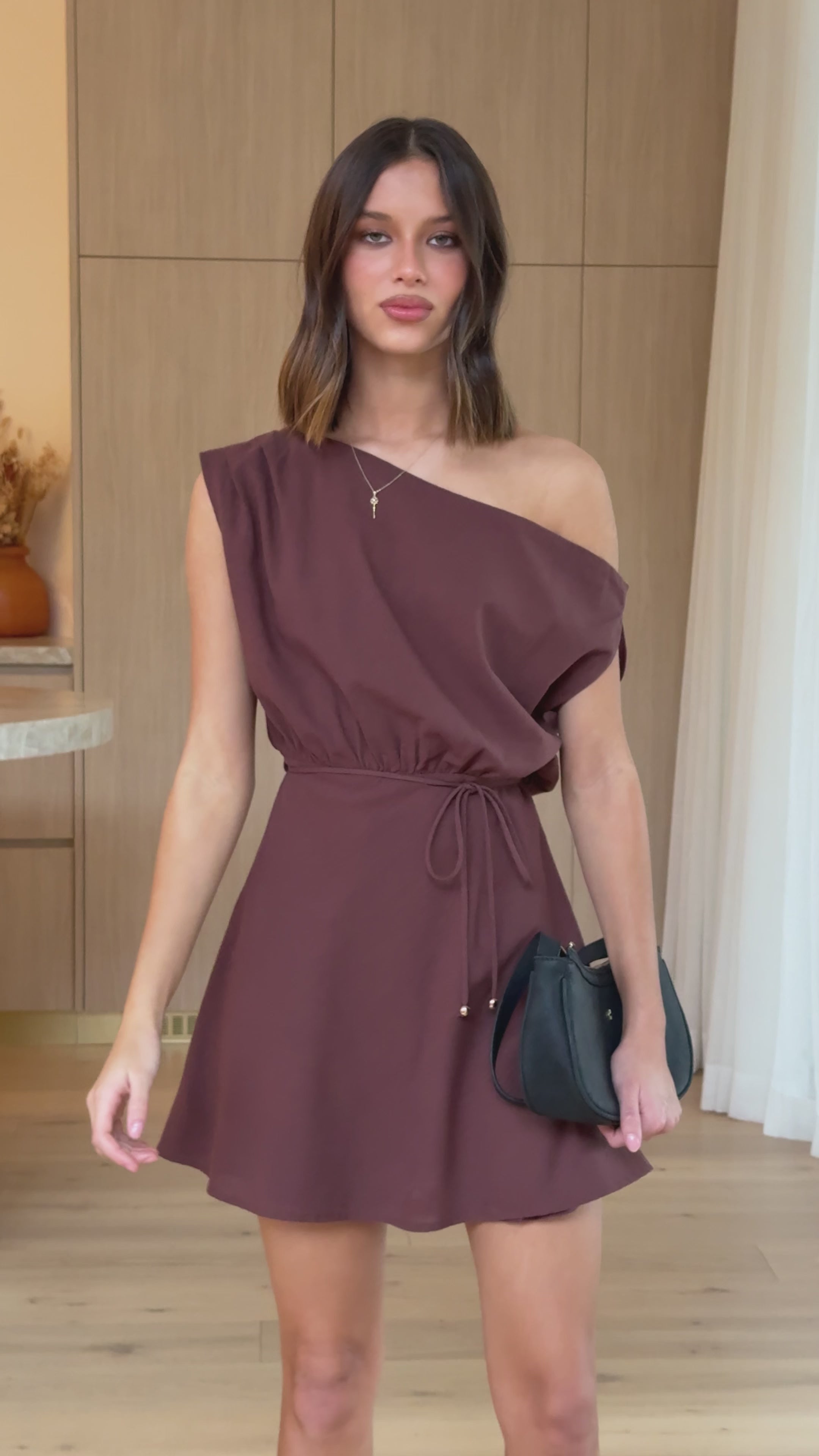 Load video: Tallie Mini Dress - Chocolate - Billy J