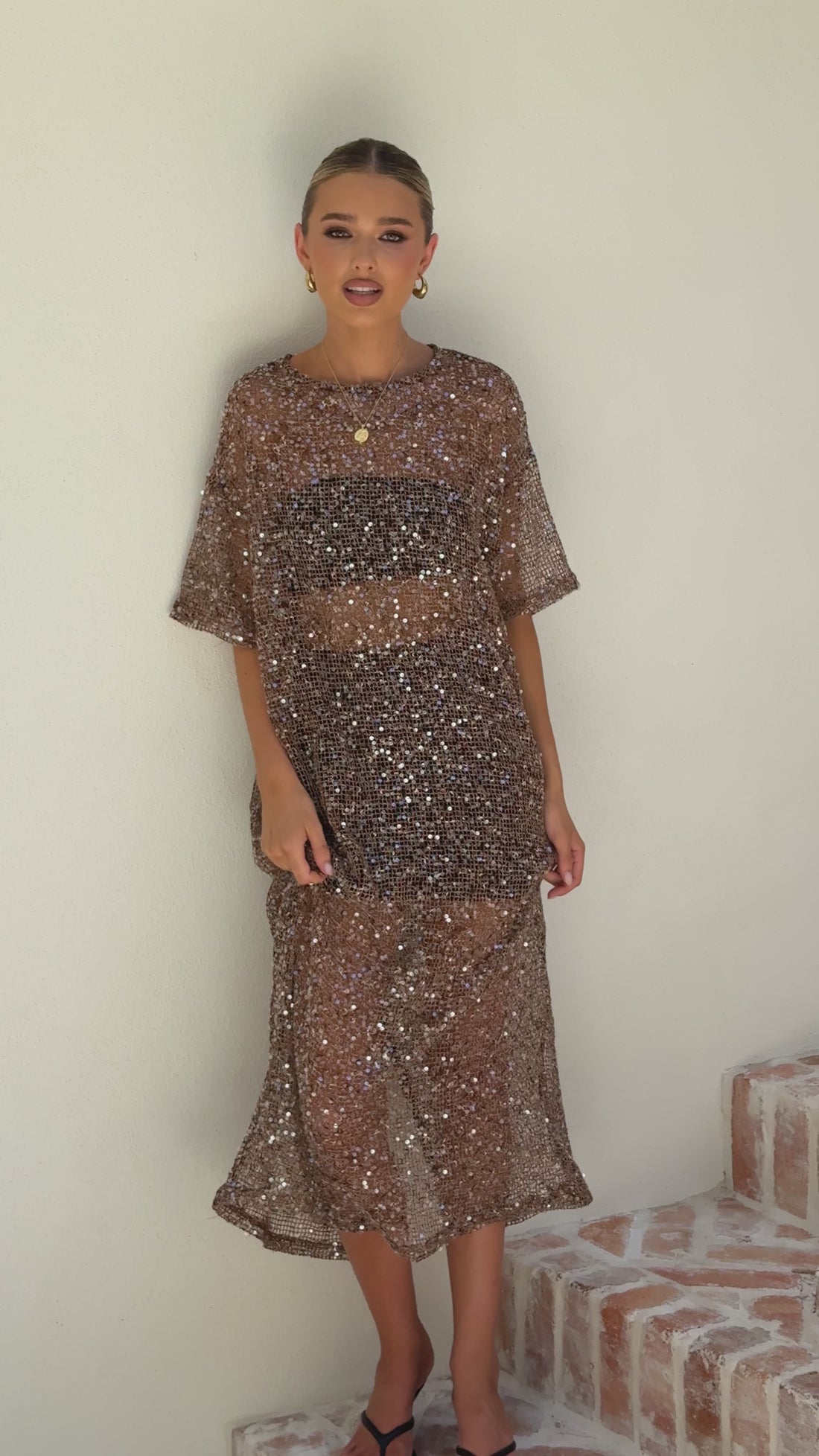 Zinnia Sequins Maxi Dress - Mocha - Billy J
