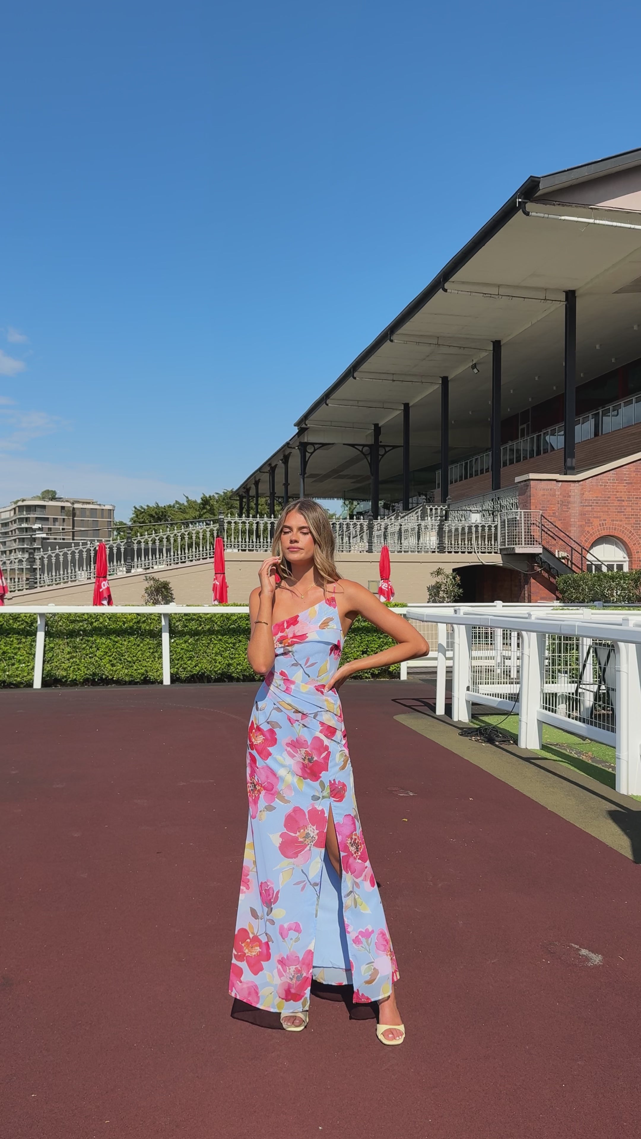 Load video: Karalina Maxi Dress - Blue/Pink Floral - Billy J
