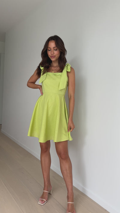 Load and play video in Gallery viewer, Rumi Mini Dress - Lime
