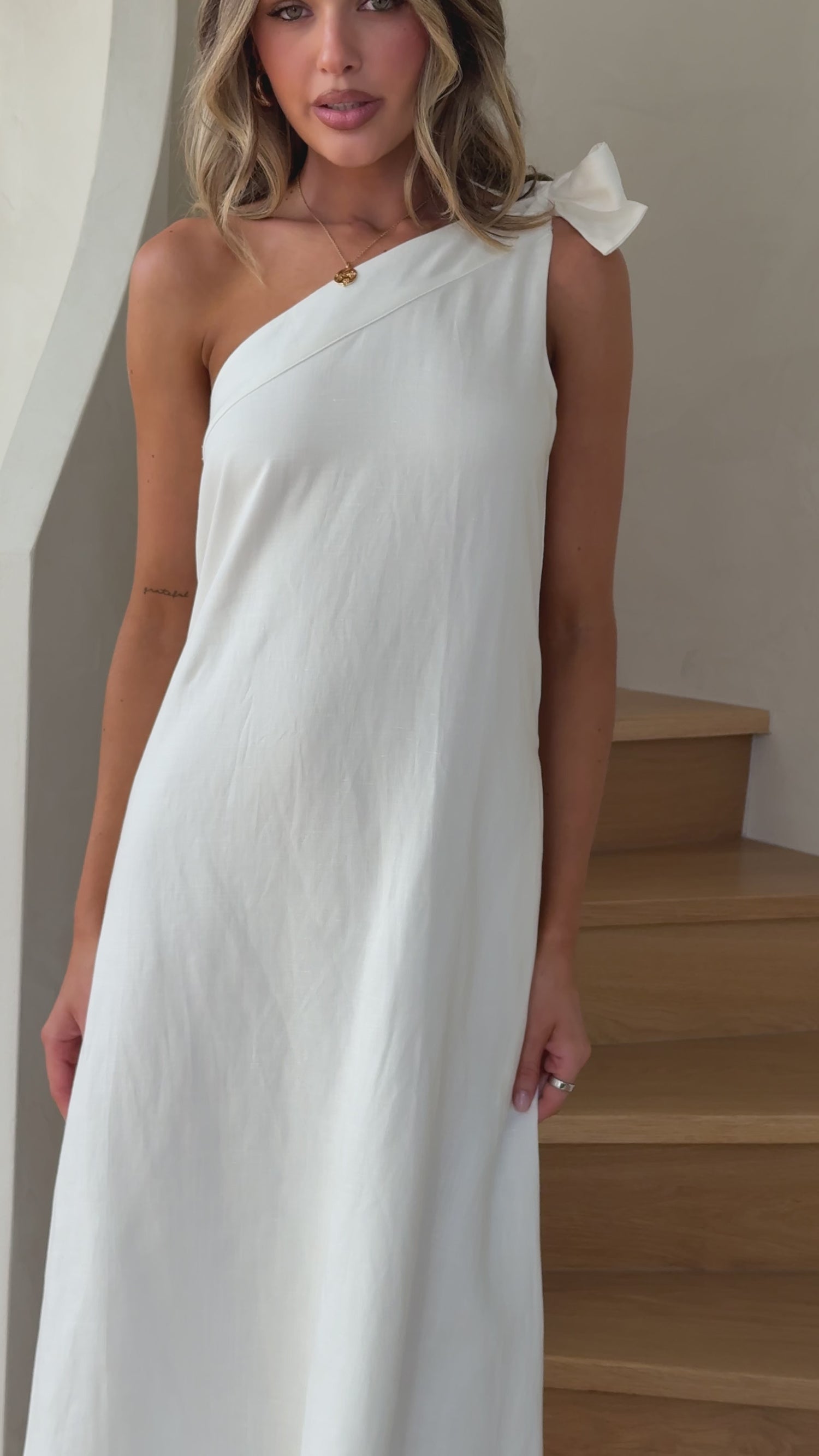 Winnie One Shoulder Maxi Dress - White - Billy J