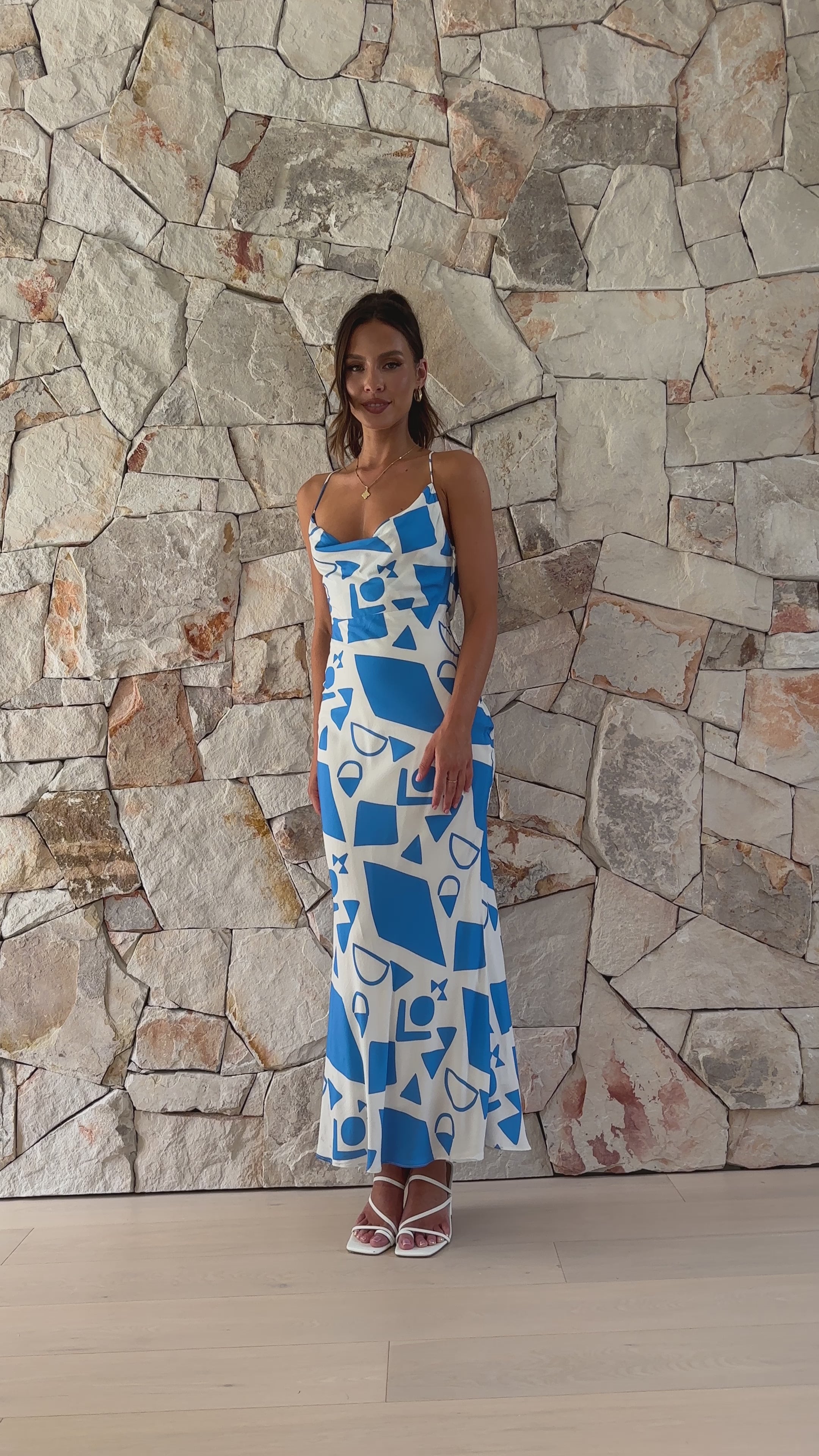 Danica Midi Dress - Blue/White Print