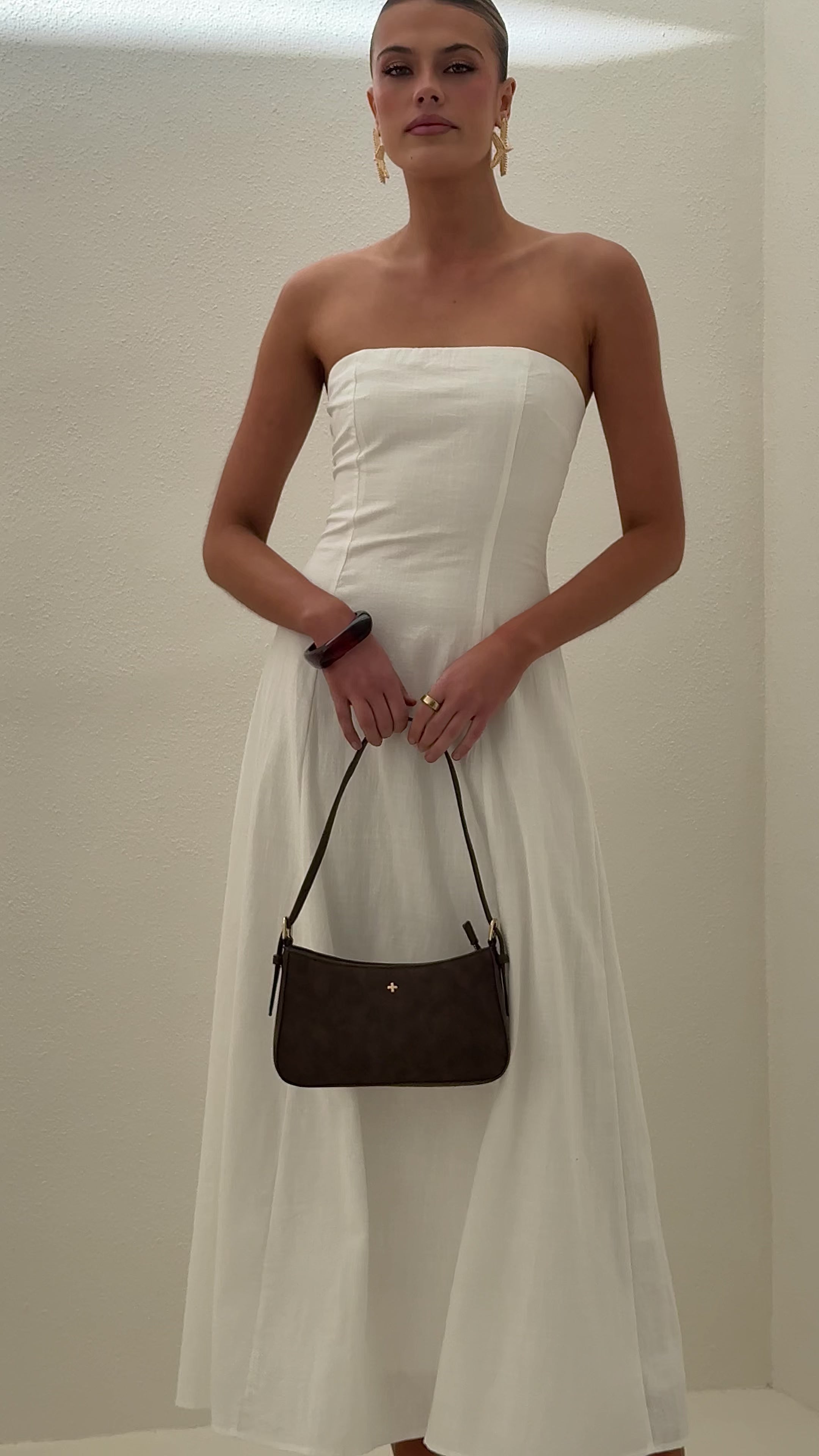 Load video: Astrid Strapless Maxi Dress - White - Billy J