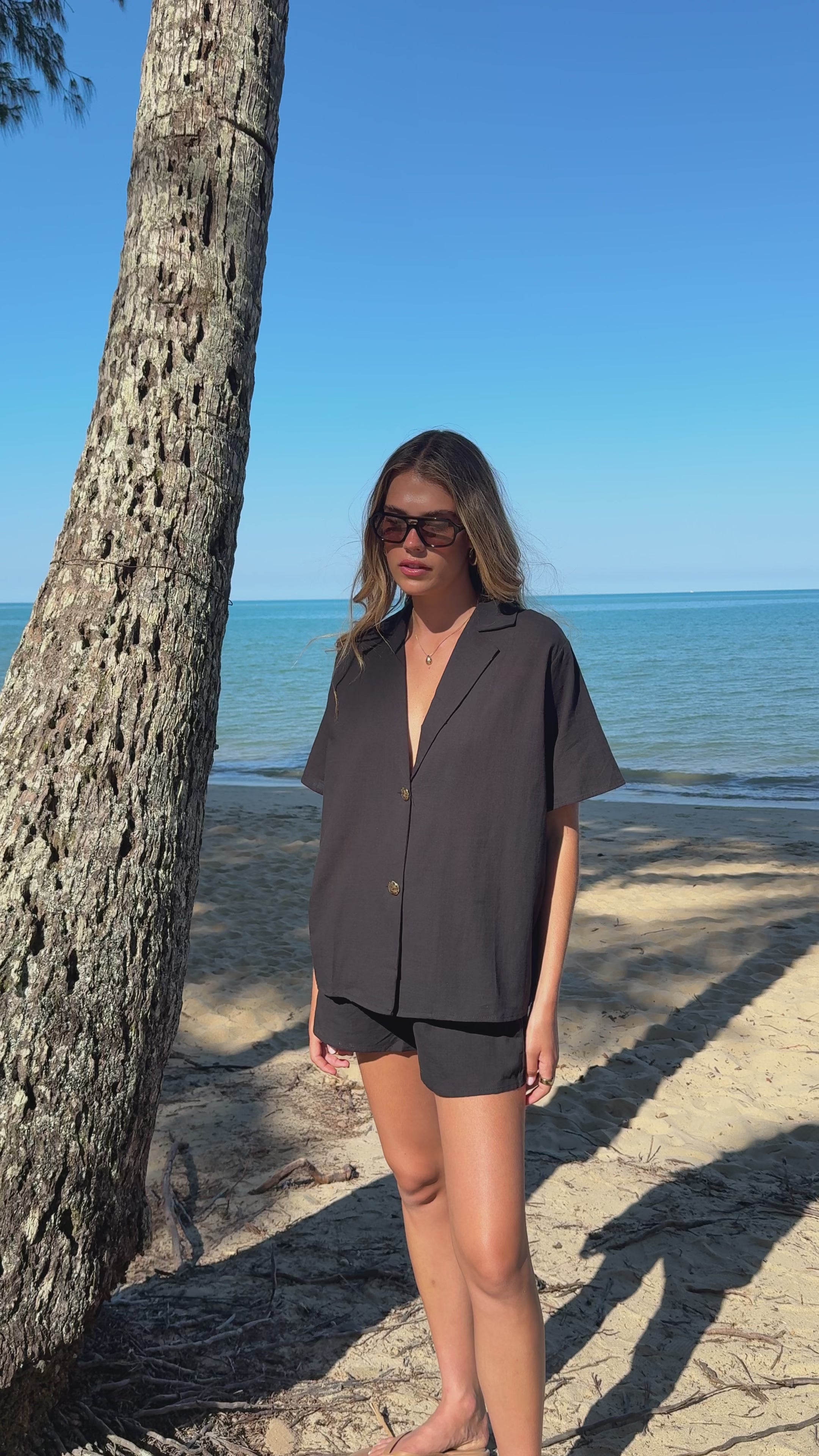 Load video: Nadine Shirt and Shorts Set - Black - Billy J