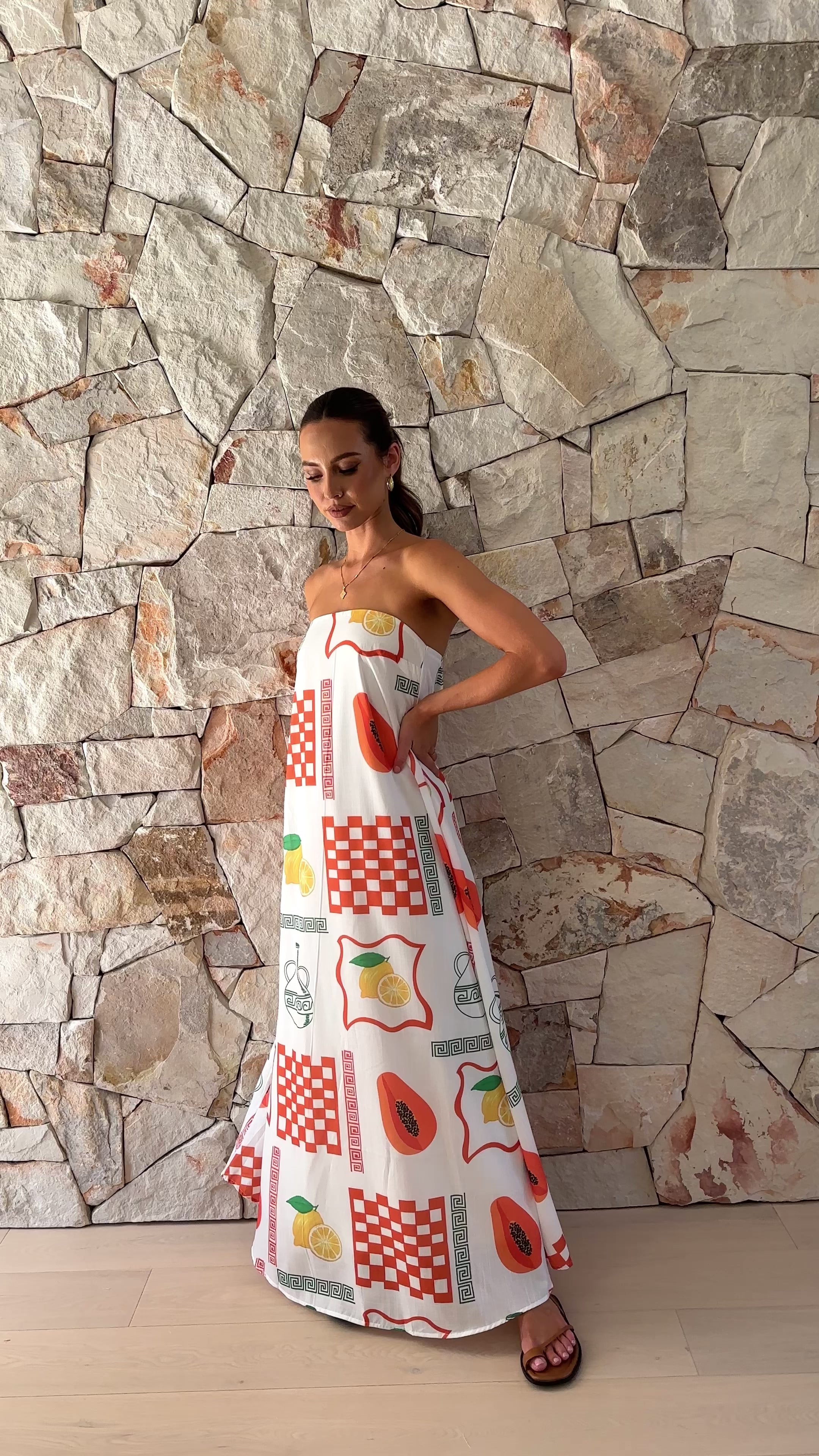 Connie Maxi Dress - Lemon / Papaya Print