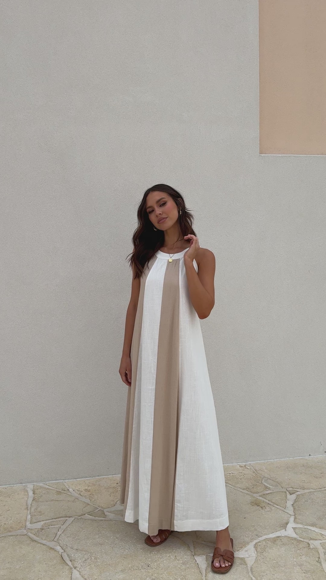 Talaith Maxi Dress - Beige / White