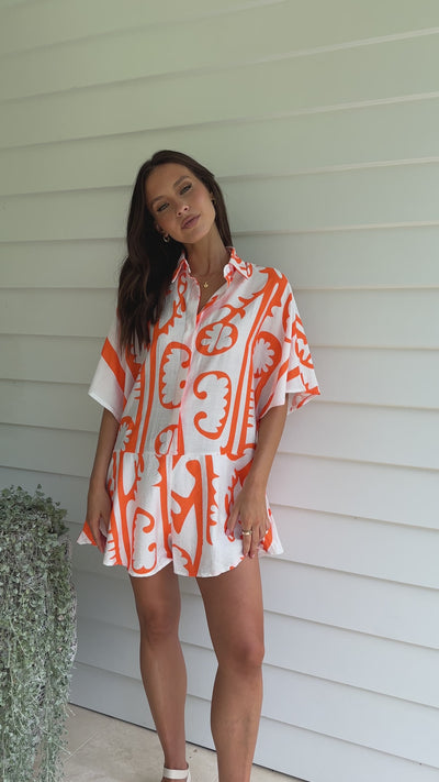 Load and play video in Gallery viewer, Aralyn Playsuit - White / Orange Tribal
