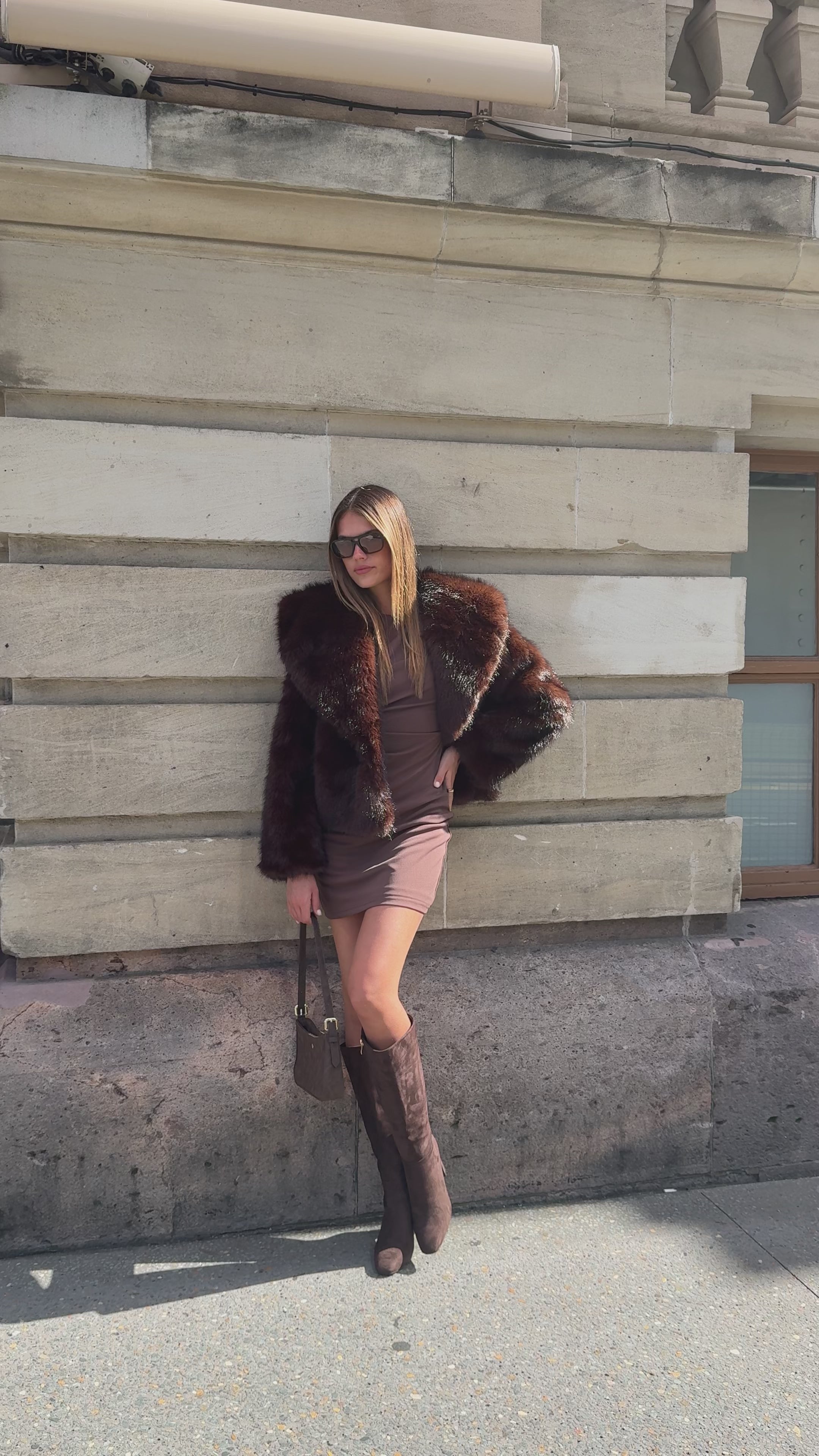 Load video: Talene Ruched Mini Dress - Chocolate - Billy J