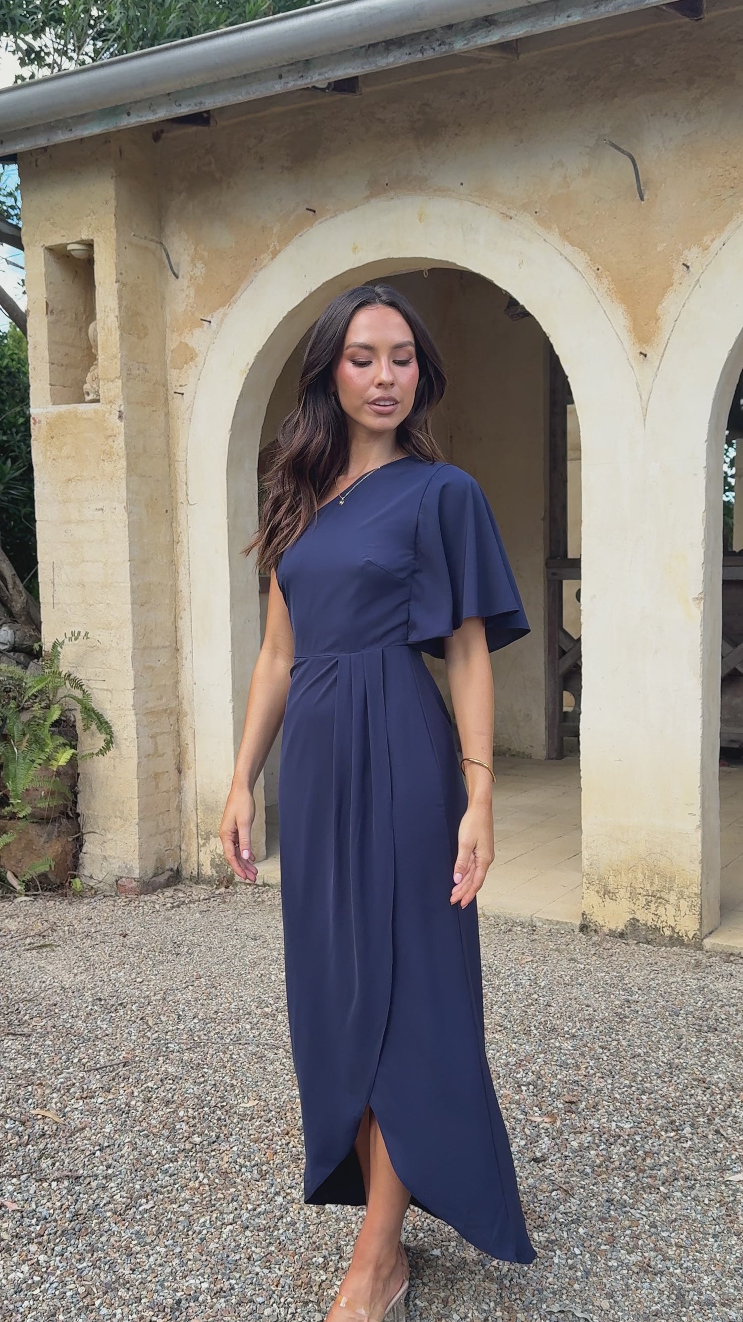 Emma One Sleeve Maxi Dress - Navy - Billy J