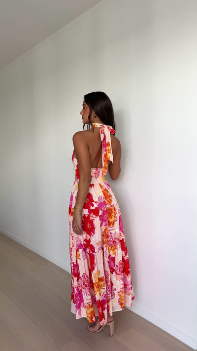 Load and play video in Gallery viewer, Najila Maxi Dress - Pink / Orange Floral
