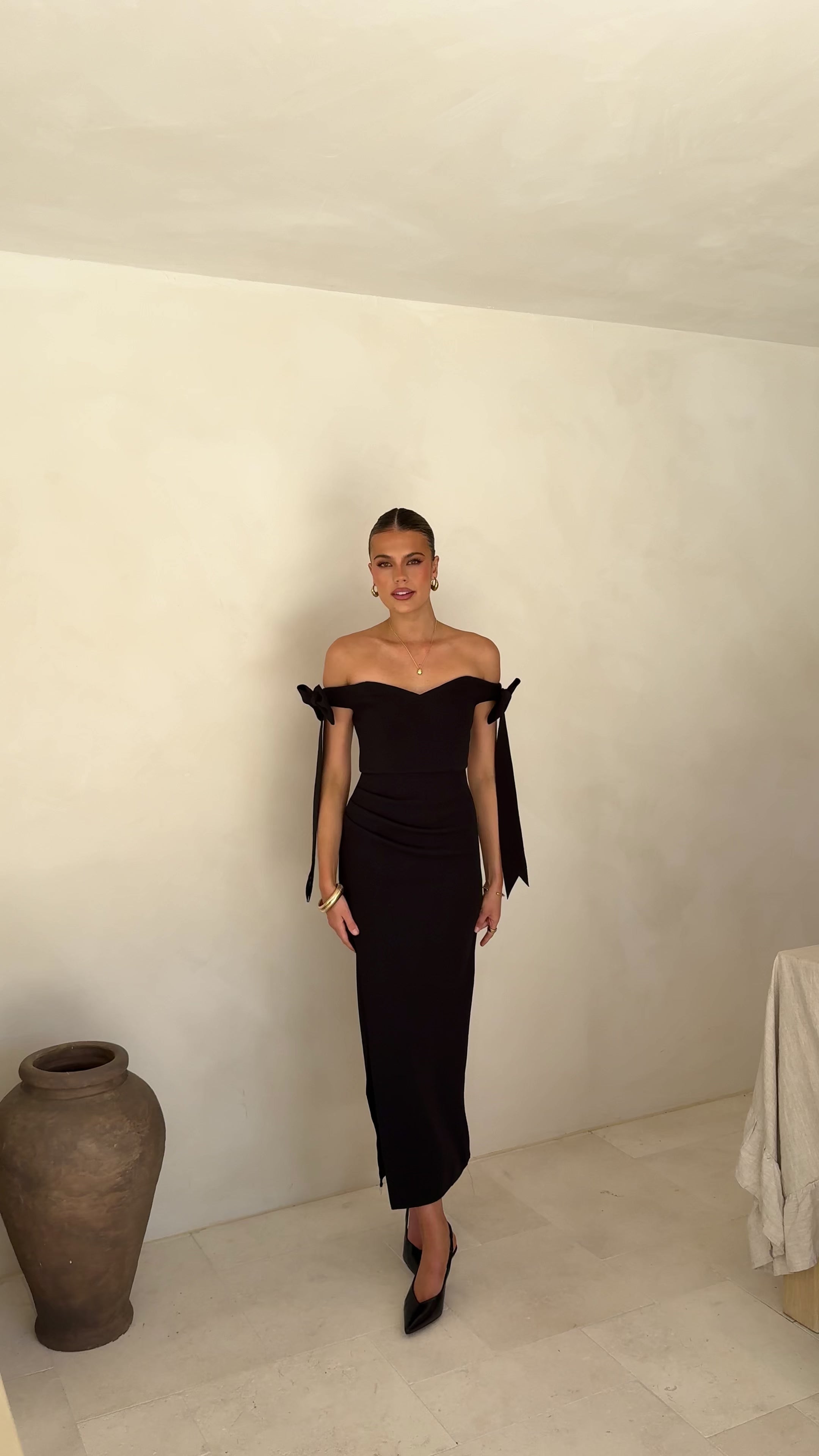 Load video: Zylah Off Shoulder Midi Dress - Black - Billy J