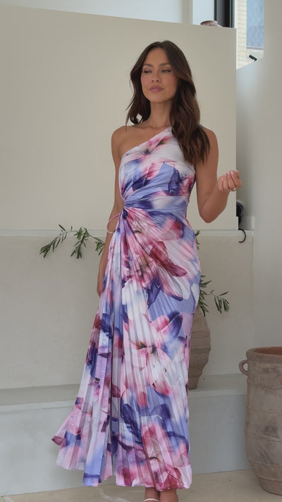 Load and play video in Gallery viewer, Laken Maxi Dress - Purple Print - Billy J
