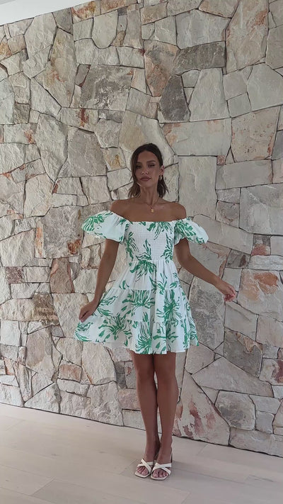 Load and play video in Gallery viewer, Bronty Mini Dress - Green Floral
