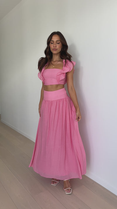 Load and play video in Gallery viewer, Cachet Top and Midi Skirt Set - Pink
