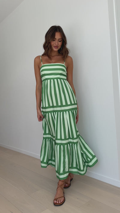 Load and play video in Gallery viewer, Terrah Maxi Dress - Green Stripe
